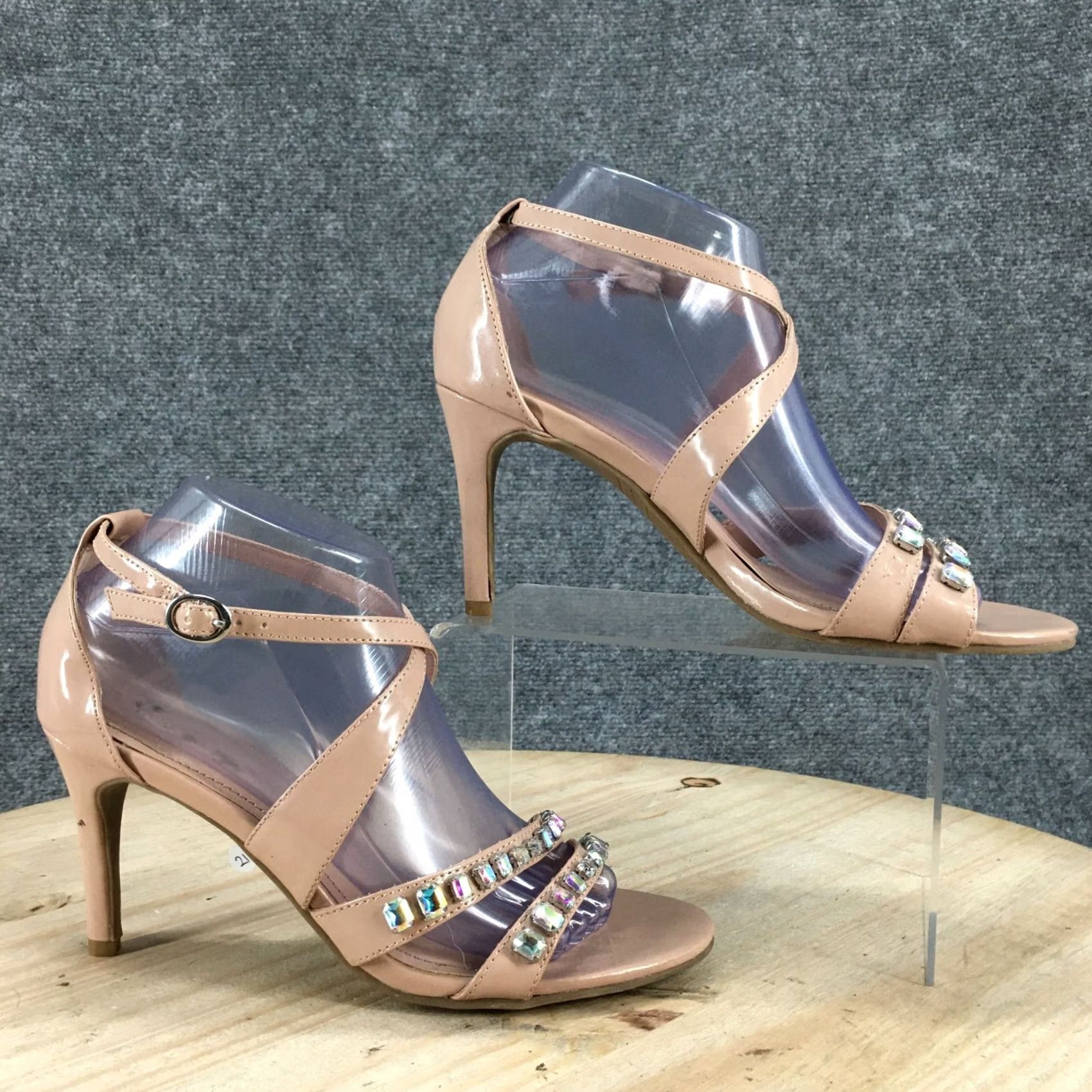 Kenneth Cole KENNETH COLE REACTION Heels Womens 8 M Pin Party Studded Ankle Strappy Beige - High Heel Stiletto Party Casual Shoes Size US 8 / IT 38 - 2 Thumbnail