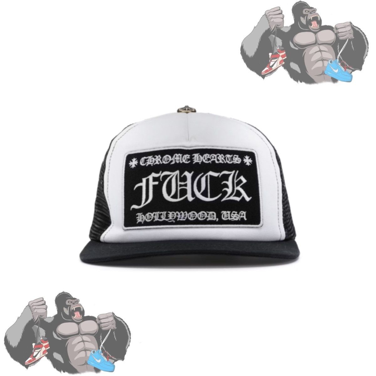 Chrome Hearts Chrome Hearts FUCK Hollywood Trucker Hat White Size ONE SIZE - 1 Thumbnail