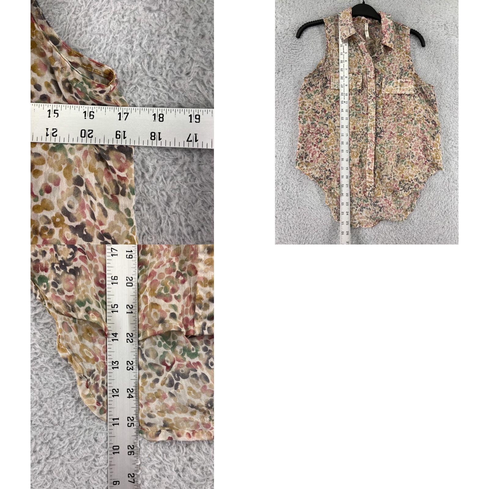 Vintage DNA Couture Shirt Women Medium Beige Floral Print Button Up Sleeveless Polyester Womens Size M / US 6-8 / IT 42-44 - 9 Thumbnail