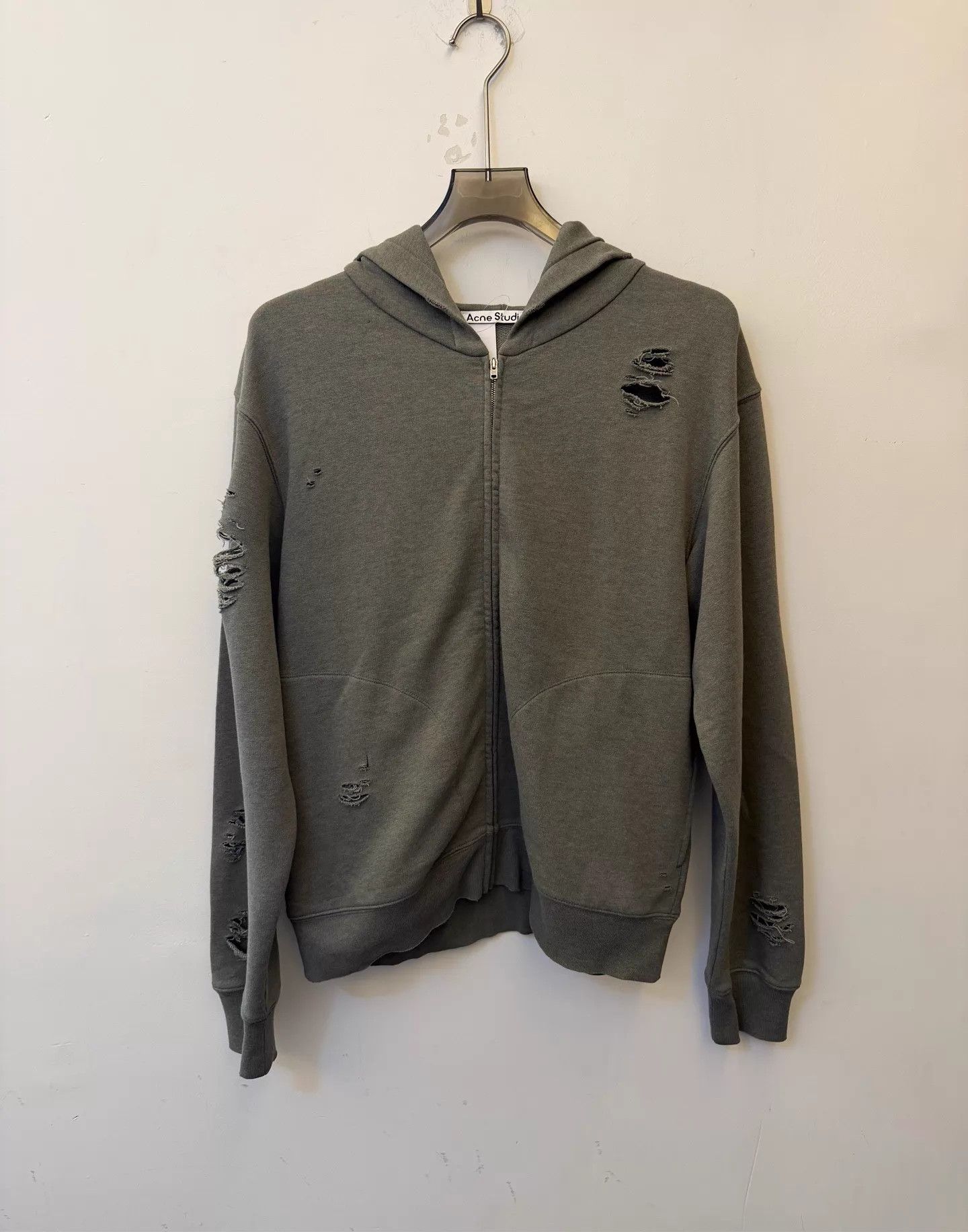 Acne Studios Acne FW24 Vintage Ripped Logo Zip Hoodie Unisex Moss Green M Size US M / EU 48-50 / 2 - 1 Thumbnail