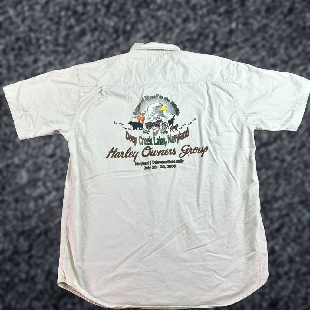 Vintage VINTAGE Harley Owners Group HOG Shirt Mens XL Beige Deep Creek Rally Button Up Size US XL / EU 56 / 4 - 1 Thumbnail
