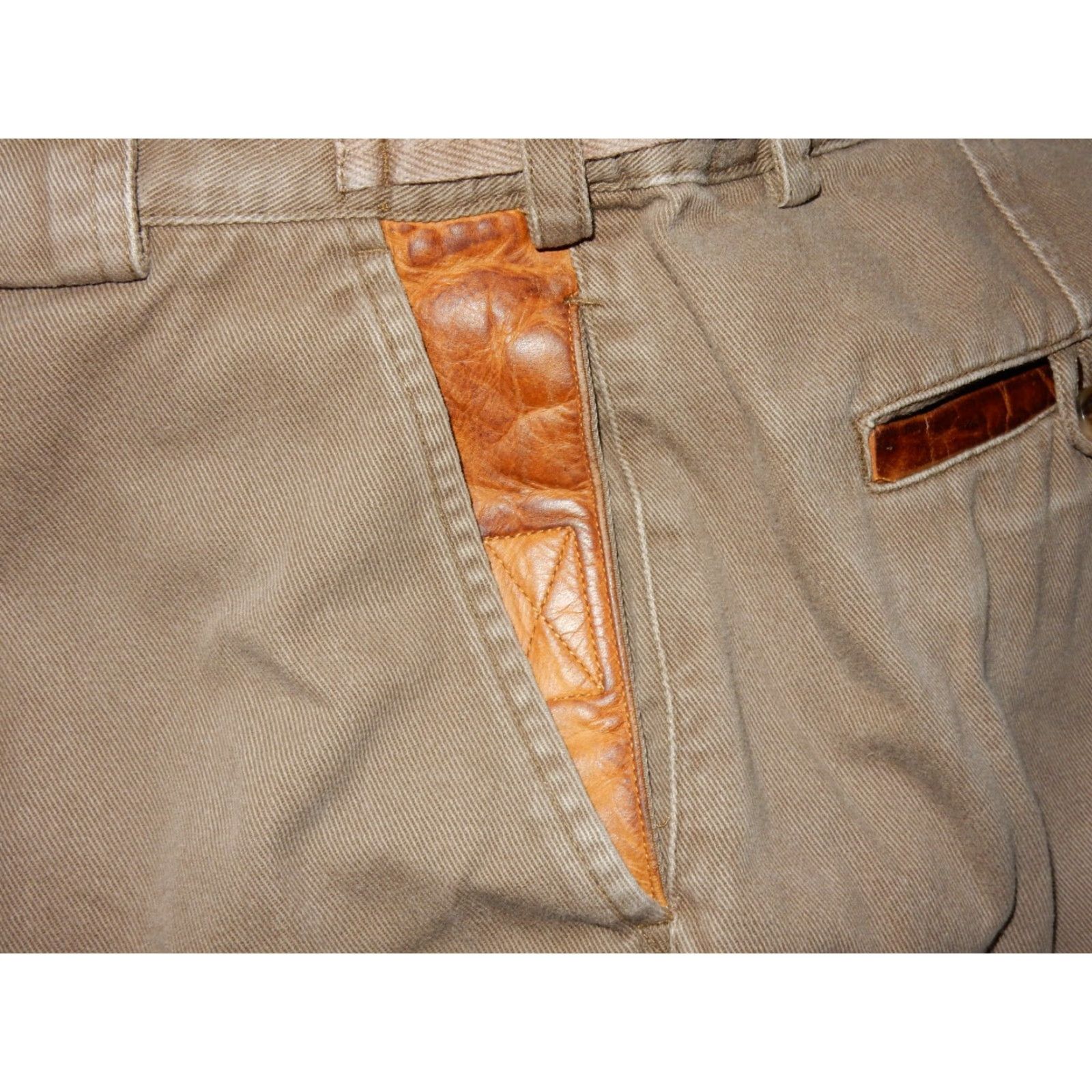 Orvis VINTAGE Orvis Men's Cargo Pants Chino Green Size 36x25 Leather Trim Size US 36 / EU 52 - 6 Thumbnail