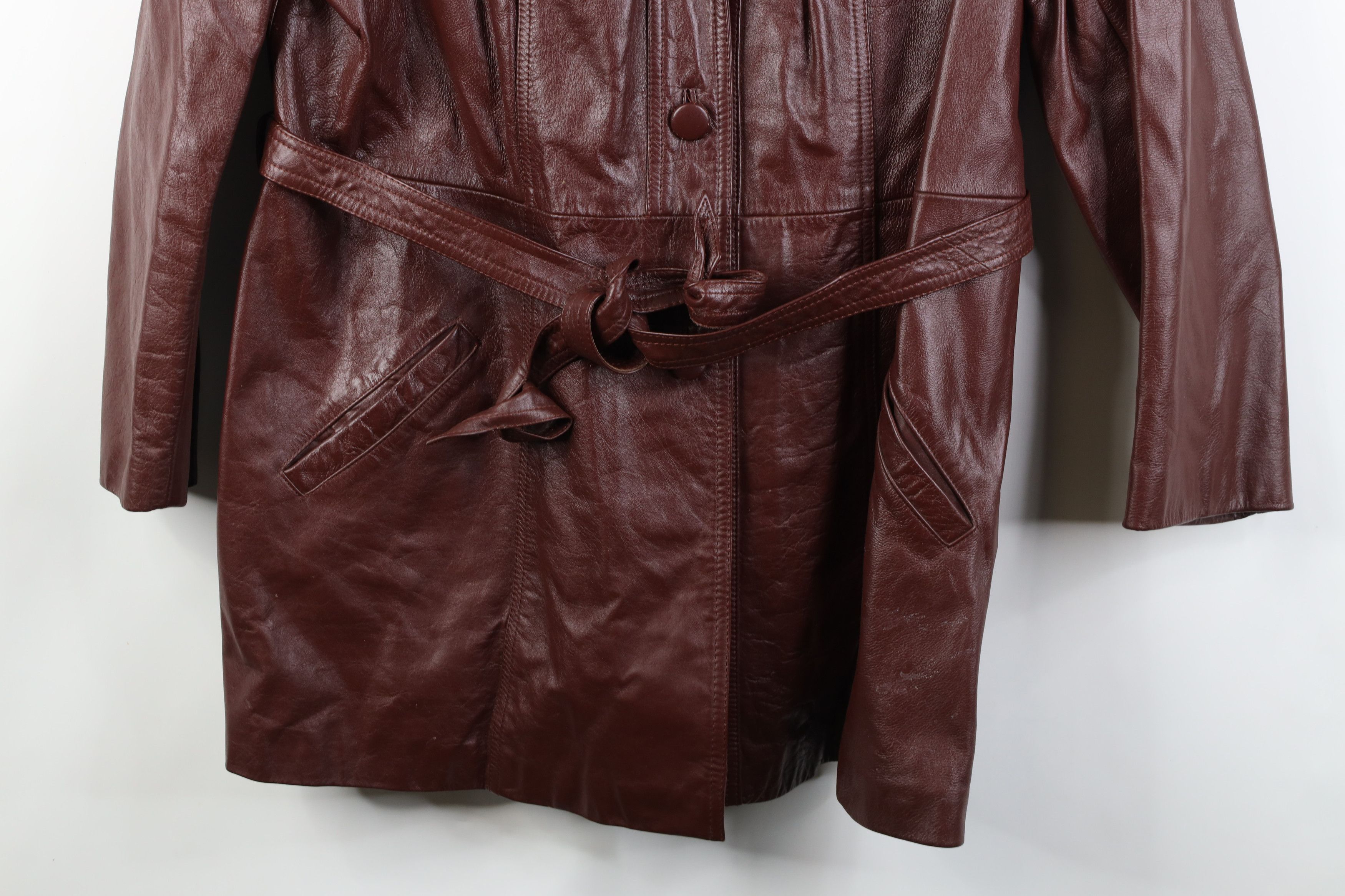 Vintage Vintage 70s Streetwear Belted Cow Leather Trench Coat Size 3XL / US 20-22 - 3 Thumbnail