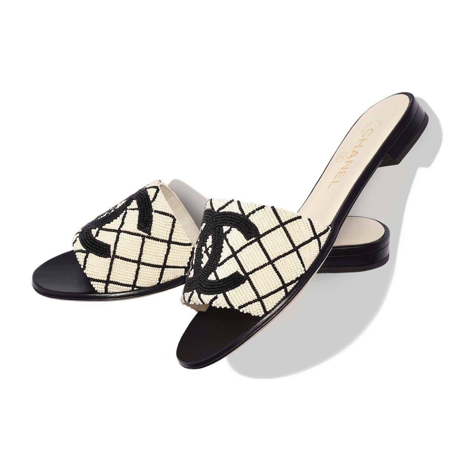 Chanel Chanel 20P Black White Pearl Embroidery CC Logo Slide Slip Size US 6 / IT 36 - 13 Thumbnail
