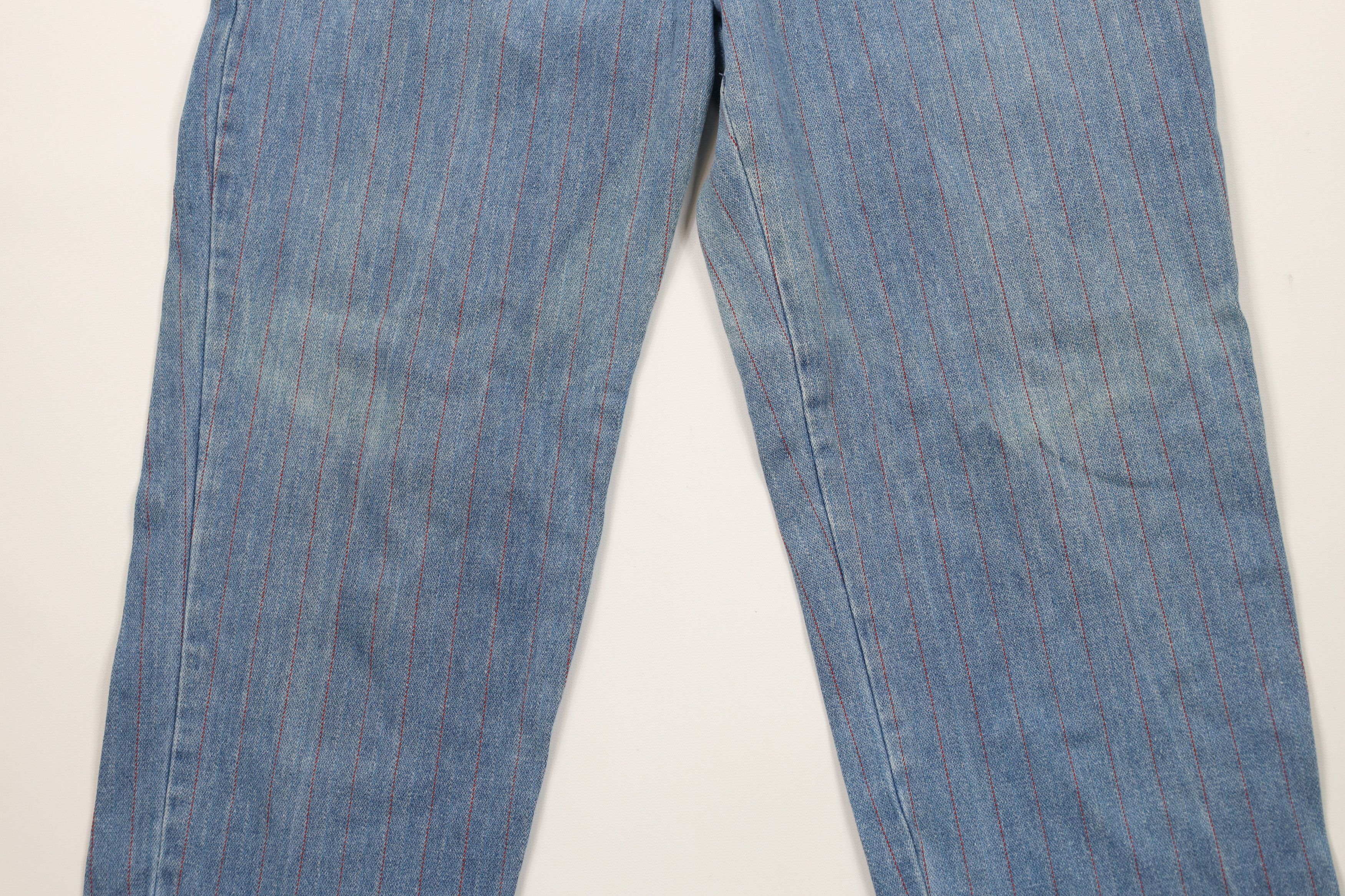 Vintage Vintage 90s Streetwear Distressed Pinstriped Denim Mom Jeans Size 34" / US 12 / IT 48 - 3 Thumbnail