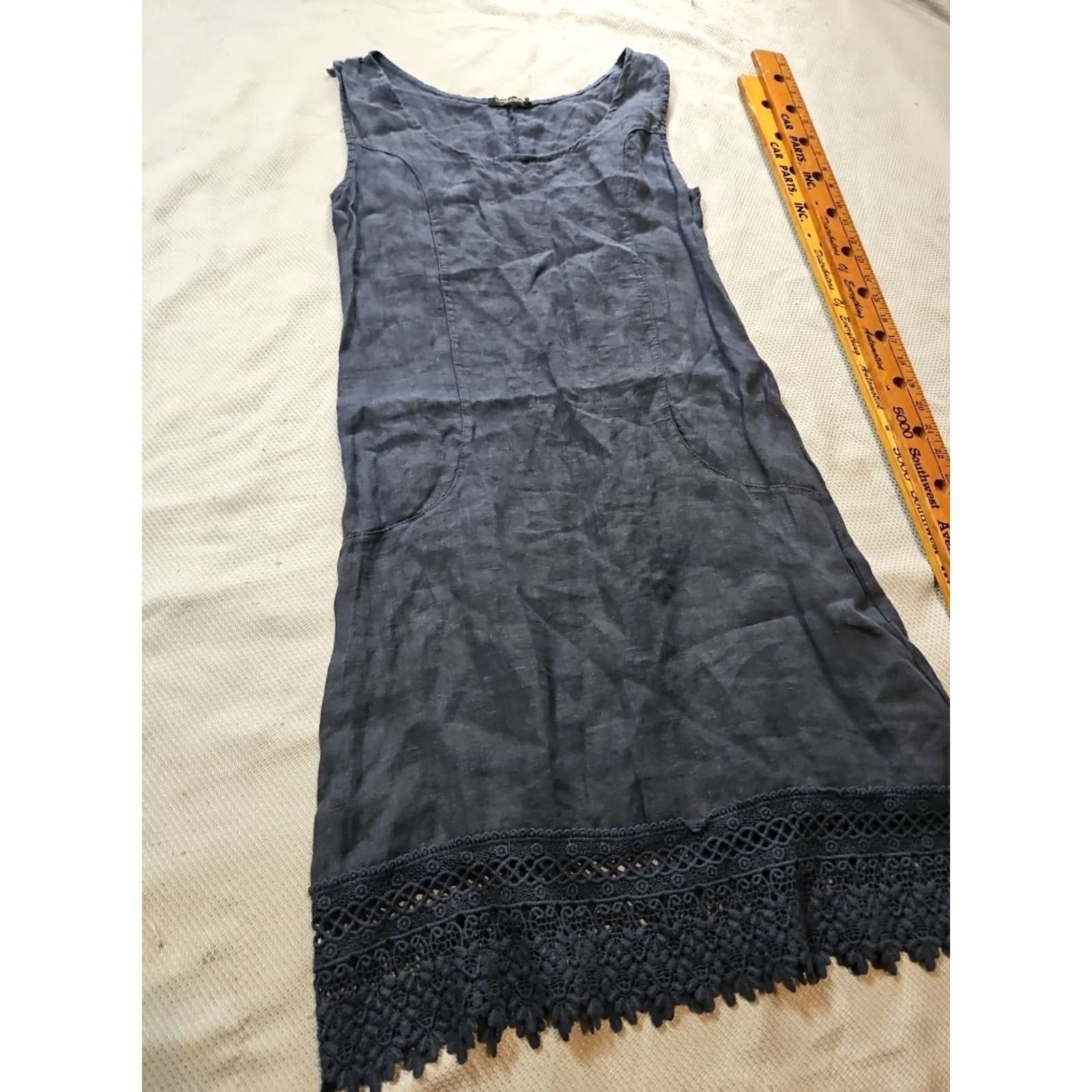 Vintage Lungo L'Arno Dress Womens XS Blue Linen Knit Embroidered Shift Made In Italy Size XS / US 0-2 / IT 36-38 - 3 Thumbnail