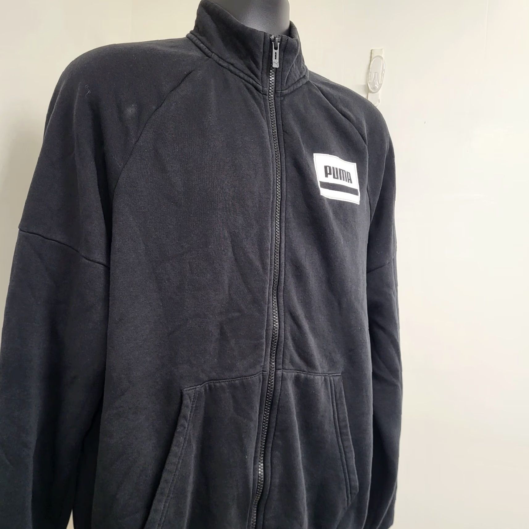 Puma PUMA Zip-Up Jacket Mens Large Black Kangaroo Pocket Long Sleeve Athletic Exterior Polyester Storm Blue Red Character Streetwear Sports Track Jacket Size US L / EU 52-54 / 3 - 3 Thumbnail