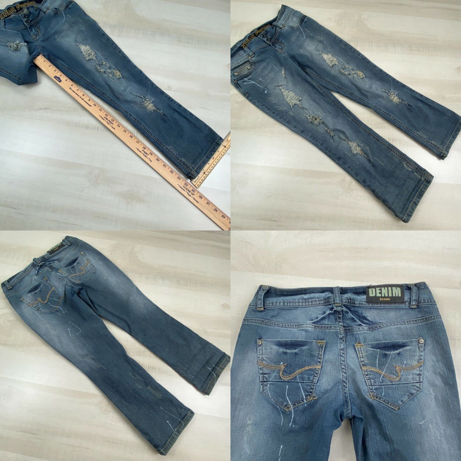 Vintage ZCO Jeans Womens Cropped Distressed Paint Splattered Blue Junior Jeans Size 27" / US 4 / IT 40 - 8 Thumbnail