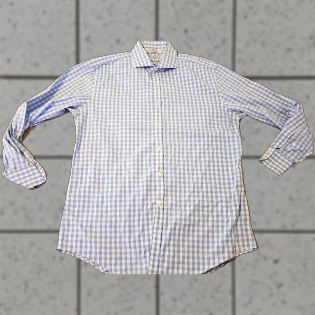 Charles Tyrwhitt Dress Shirt 16.5 33 Blue White Non-Iron Slim Regular Mens  Shirt