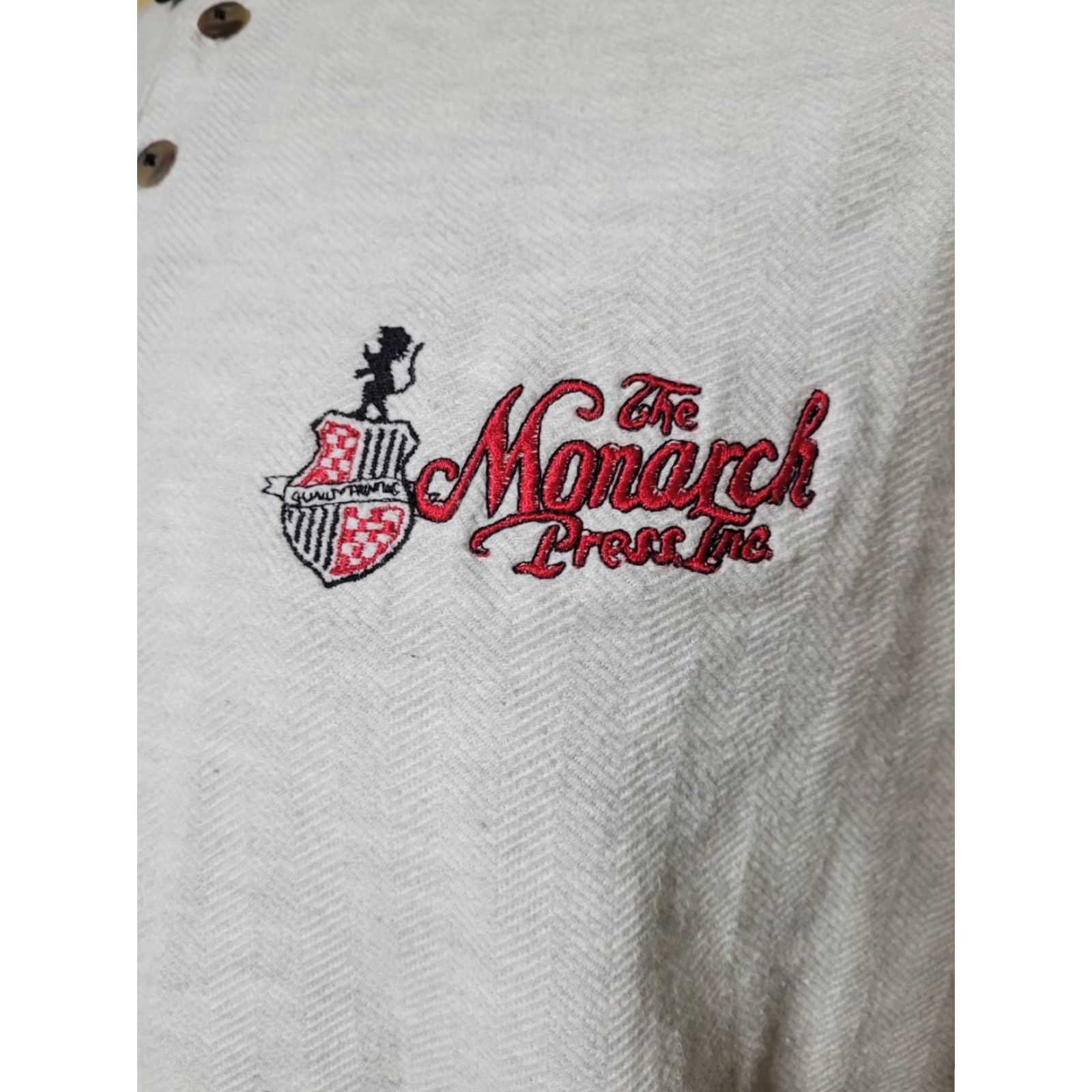 Vintage The Monarch Press Inc Polo Shirt - Polo, Cotton Blend, Gray, XL, Short Sleeve, Buttonless Pullover, Logo, Regular Fit, Men Size US XL / EU 56 / 4 - 2 Thumbnail
