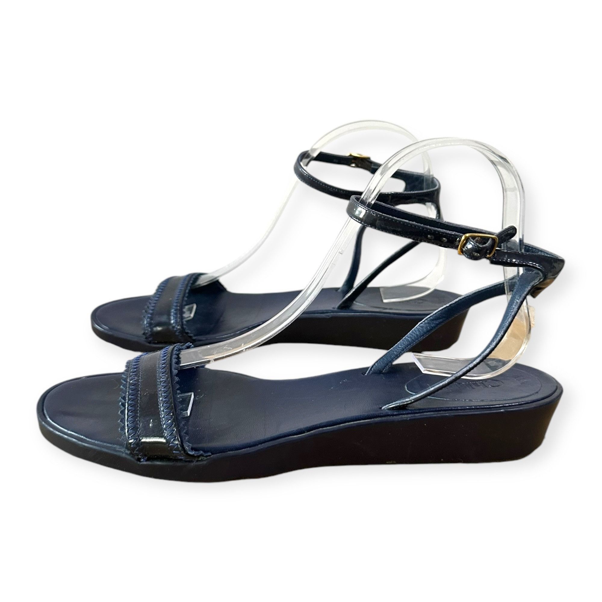 Chloe Chloe Rubber Wedge Ankle Strap Patent Sandals. Navy blue, Si Size US 8.5 / IT 38.5 - 4 Thumbnail