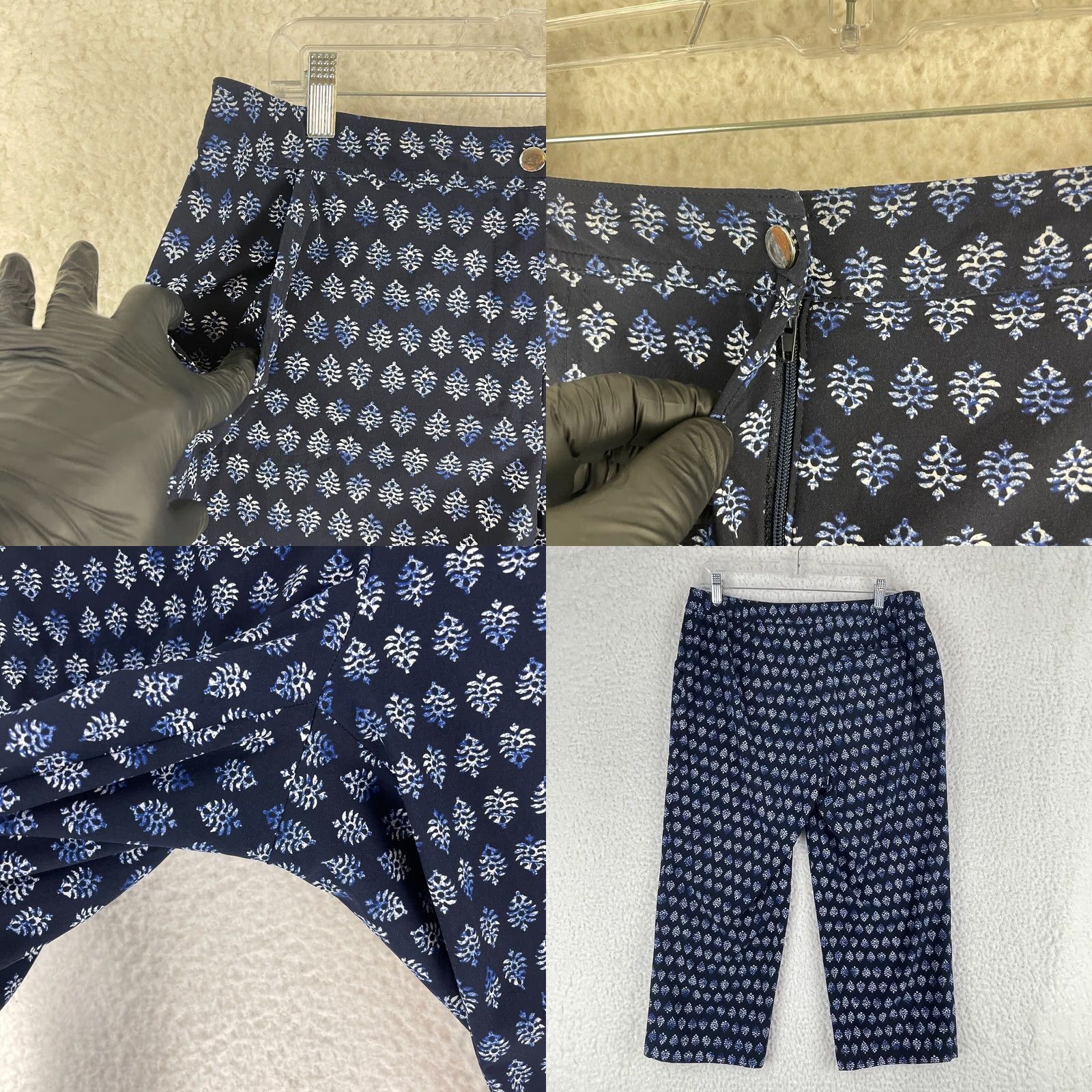 Vintage Chico's Zynergy Blue Leaf Print Cropped Pants Womens Medium Straight Leg Inseam 21.5in Front Flat Front Casual N/A Size 32" / US 10 / IT 46 - 8 Thumbnail