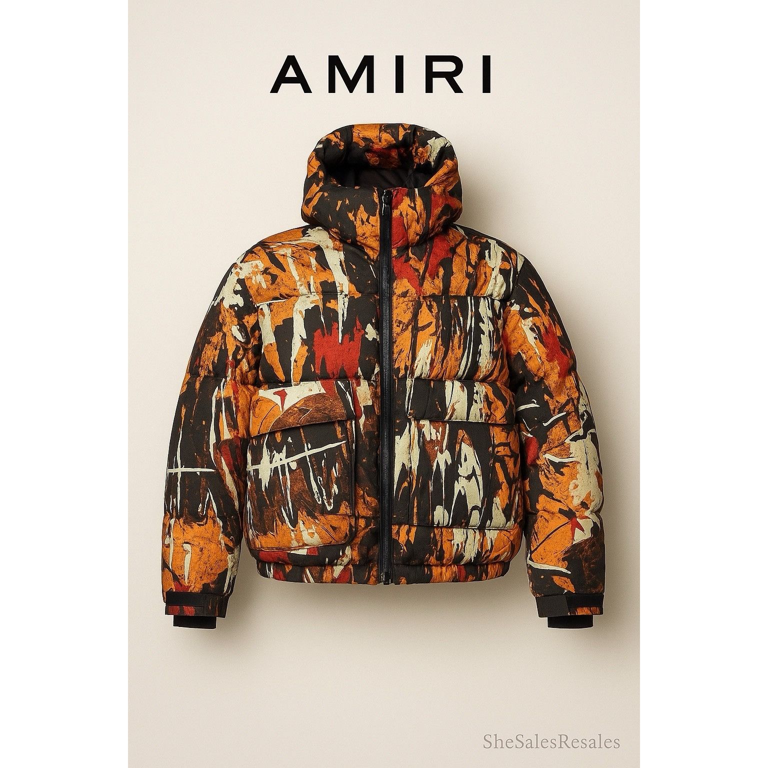 AMIRI NWT Abstract Paint Splatter Hooded Down Ripstop Puffer