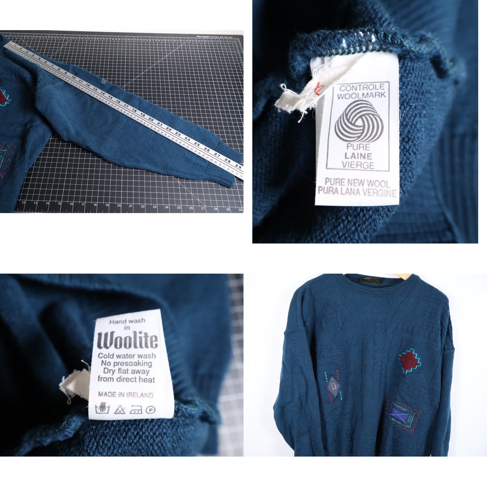 Vintage VINTAGE Club Tricot Wool Sweater Mens XL Blue Tribal Aztec Embroidered Ireland Made Size US XL / EU 56 / 4 - 8 Thumbnail