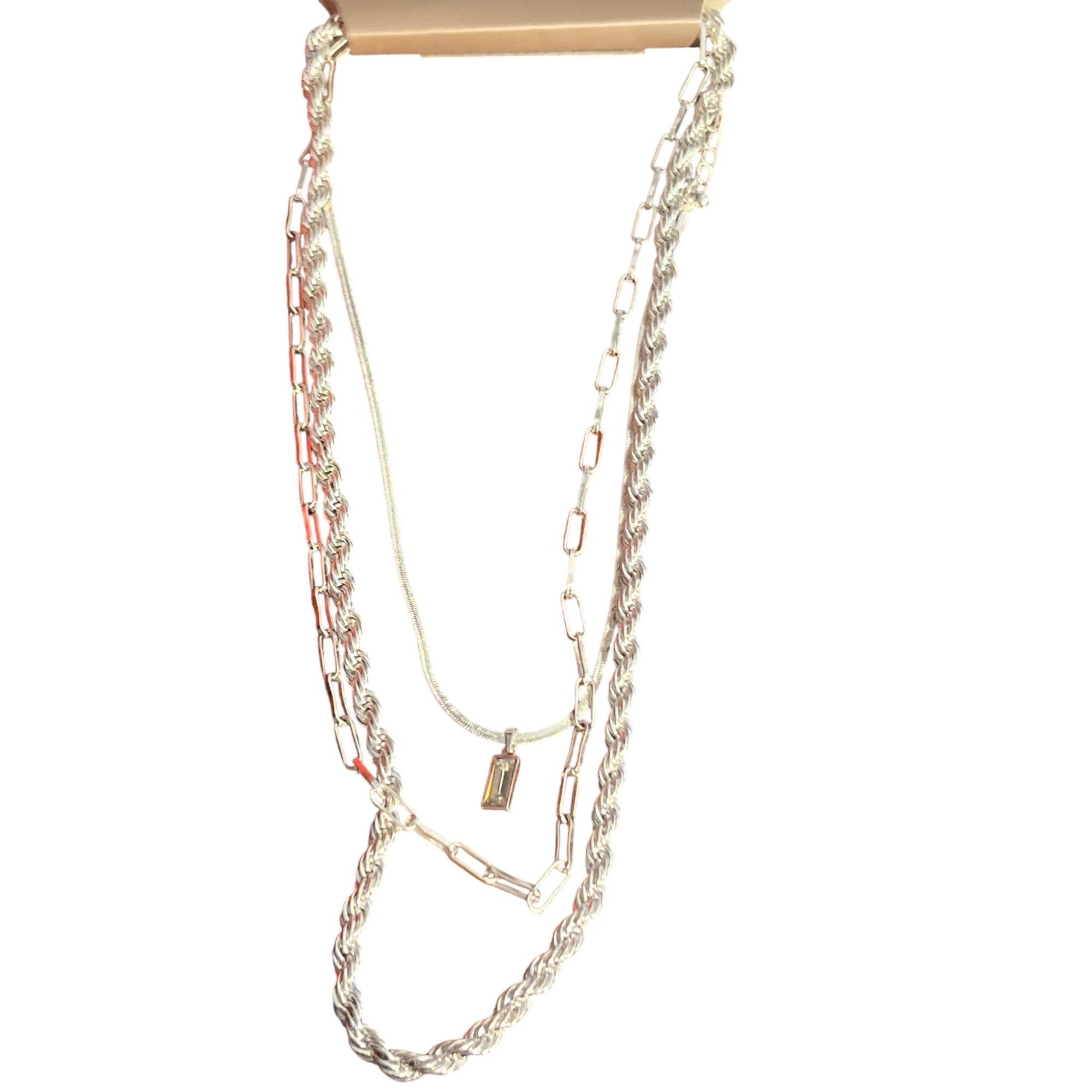 Other Mixit Silver Plated Layered Necklace Multi Chain Clear Rhine Size ONE SIZE - 4 Thumbnail