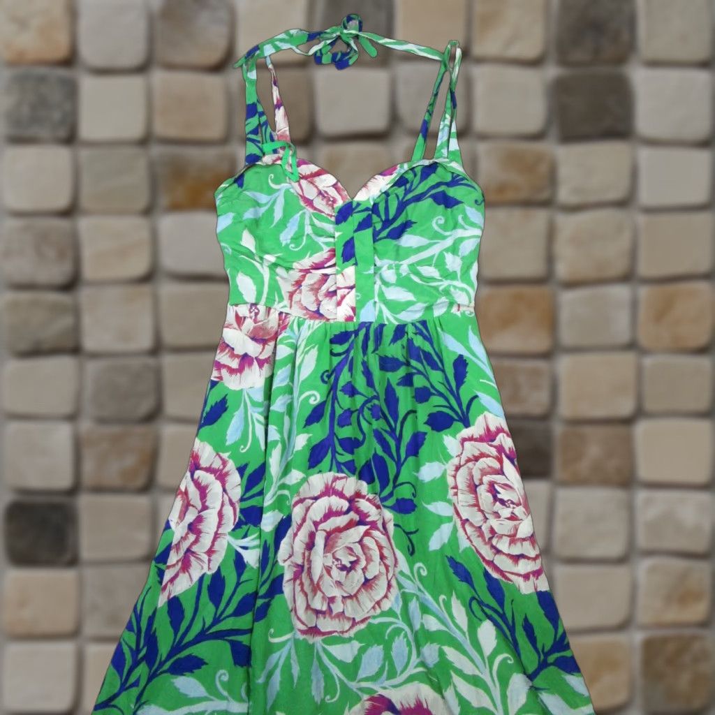 Soeur Moulinette Soeurs Dress Womens 6 Green Blue Red Floral Halter Silk Blouson Size M / US 6-8 / IT 42-44 - 1 Thumbnail
