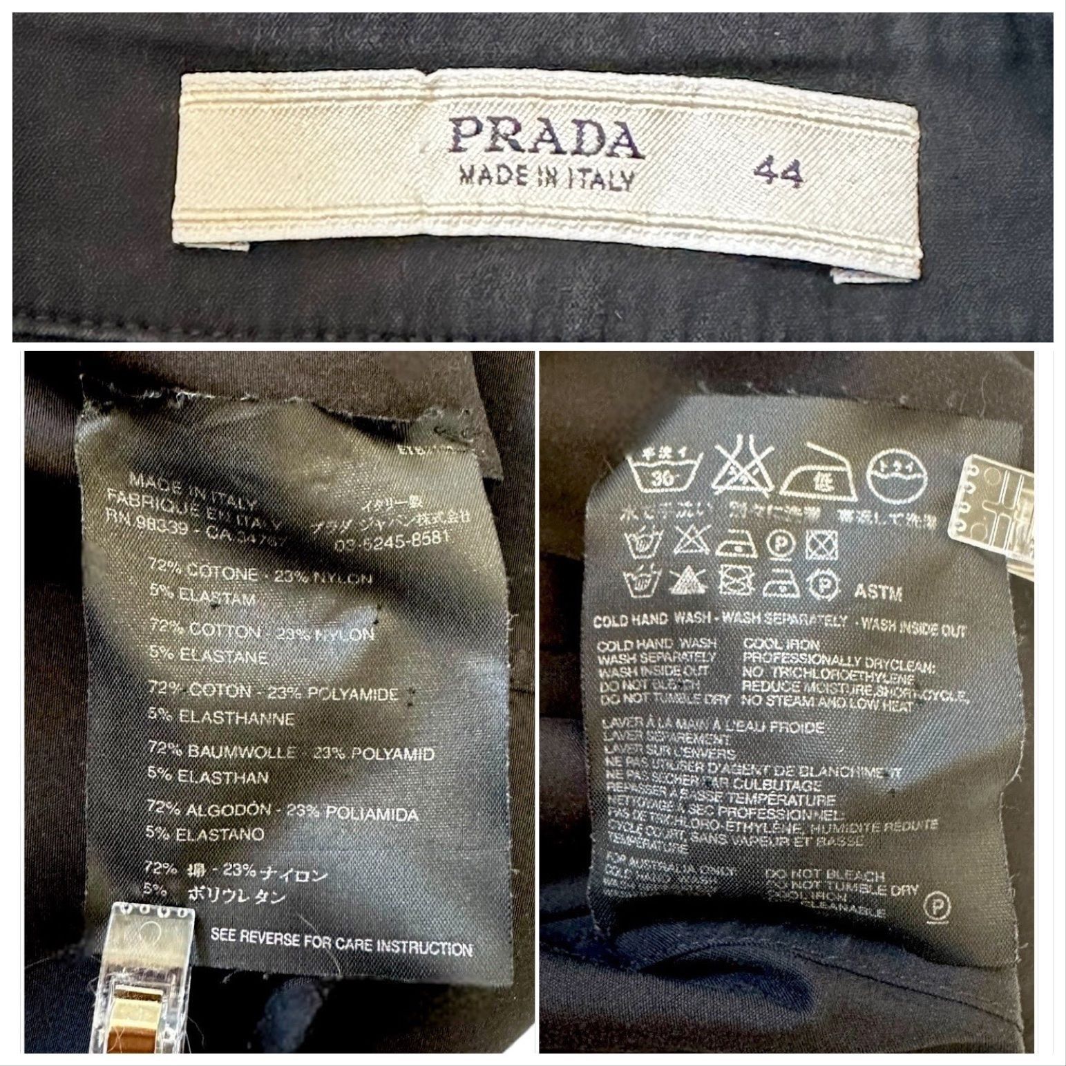 Prada Black Stretch Cotton Shirt Epaulettes Made in Italy,
