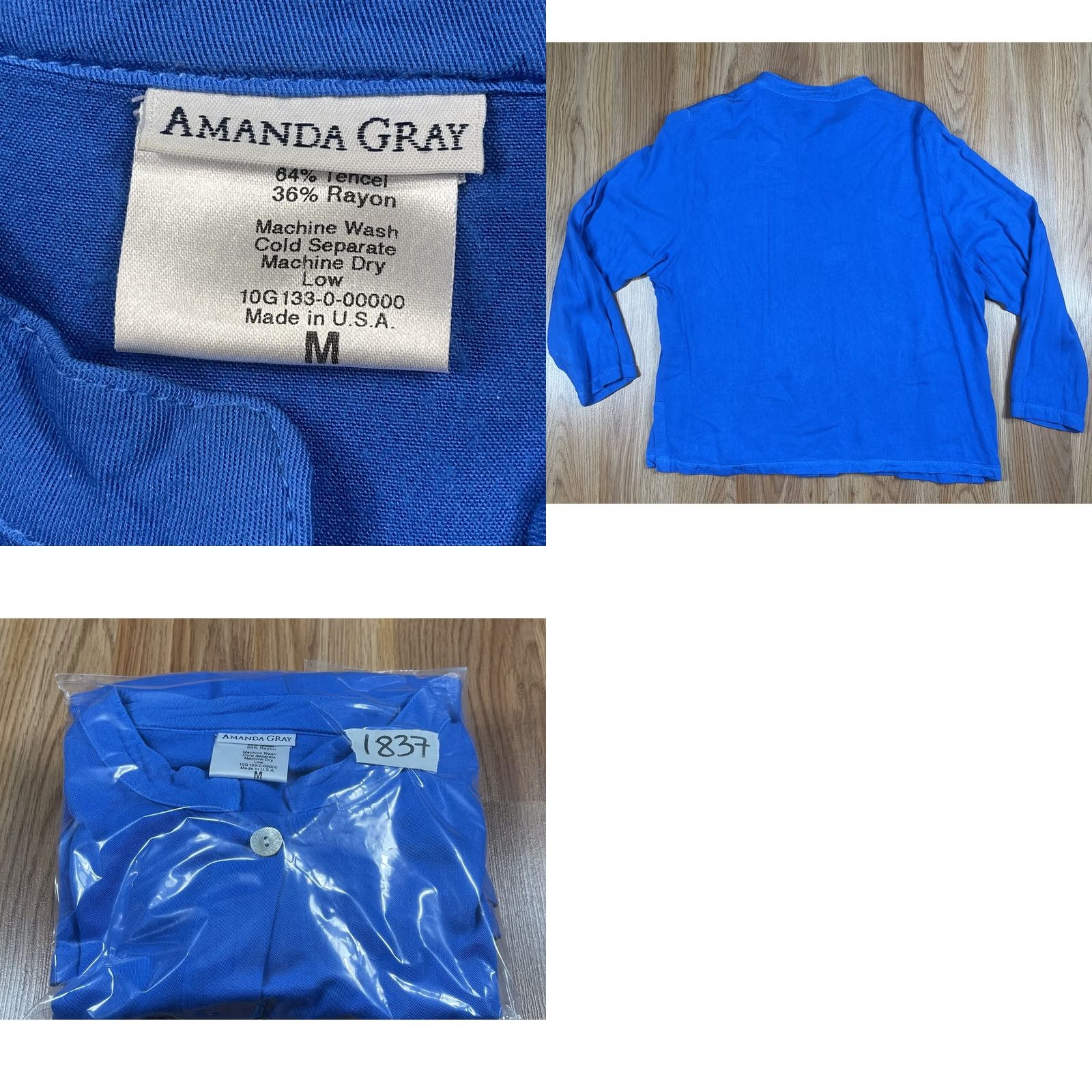 Vintage Amanda Gray Blouse Womens M Medium Blue Button Up Long Sleeve Shirt Size M / US 6-8 / IT 42-44 - 8 Thumbnail