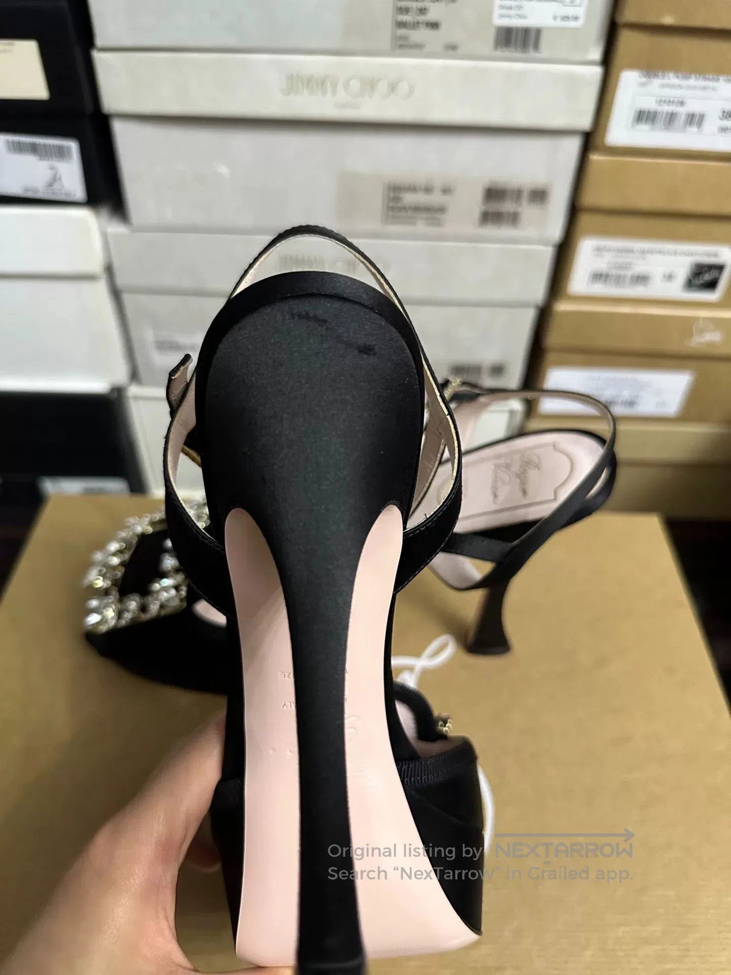 Roger Vivier Roger Vivier Black Satin Diamond Buckle Heels. Size US 8.5 / IT 38.5 - 5 Thumbnail