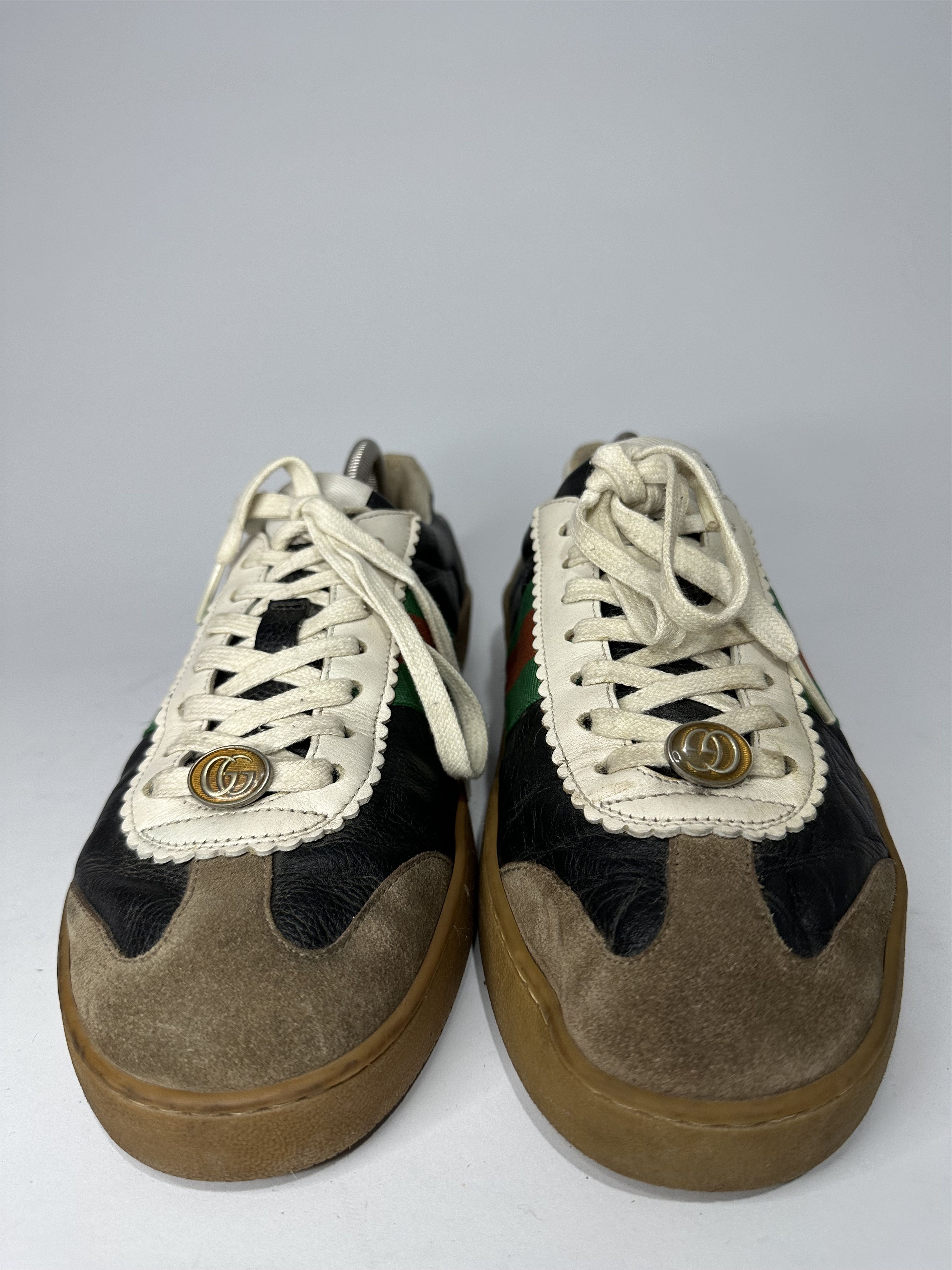 Gucci Gucci G74 Web Leather And Suede Tricolor Sneakers. Size US 10.5 / EU 43-44 - 4 Thumbnail