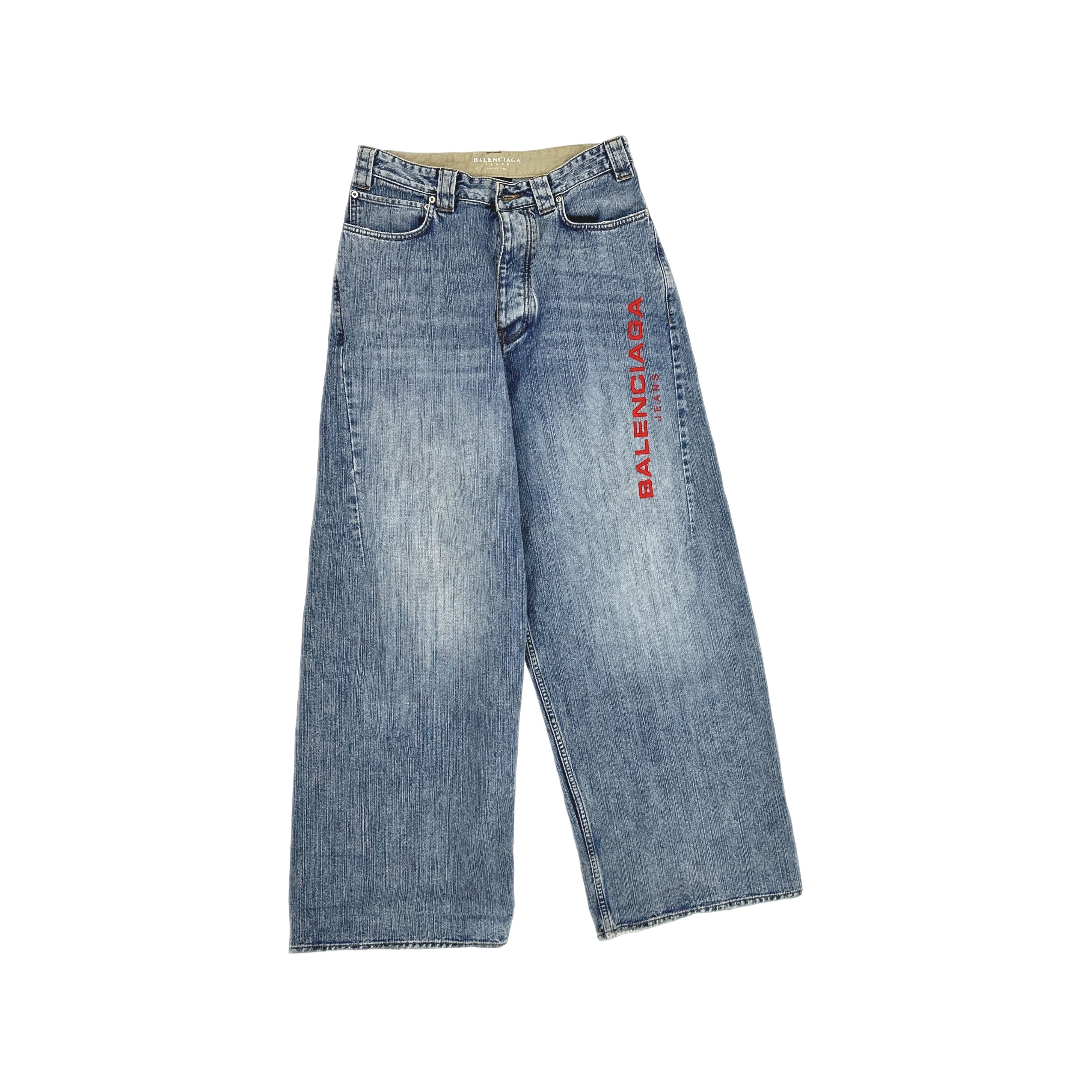 Balenciaga Mud Show Blue Super Destroyed Baggy Denim Jeans NWT (S