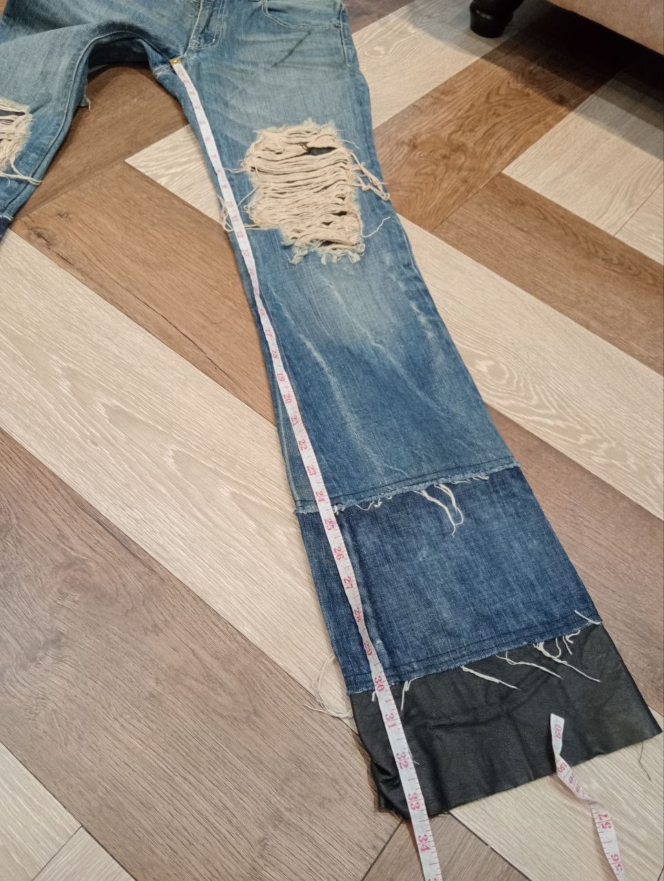 BUFFALO BOBS BUFFALO JEANS JAPAN HAGI MIX LEATHER FLARED DENIM PANTS Size US 30 / EU 46 - 16 Thumbnail
