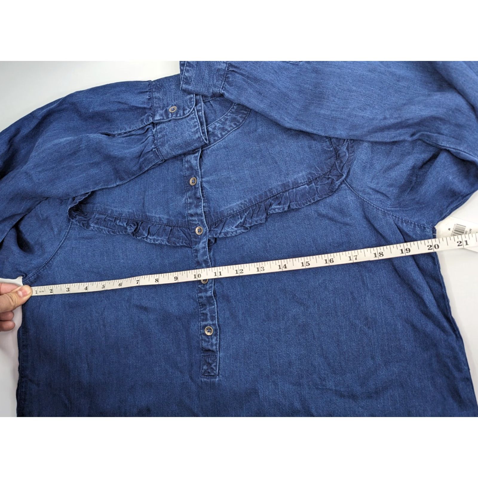 Old Navy NWT Old Navy Shirt Dress Denim Chambray Ruffle Long Sleeve Knee Length Blue M Womens Regular Size 647184 Size M / US 6-8 / IT 42-44 - 6 Thumbnail