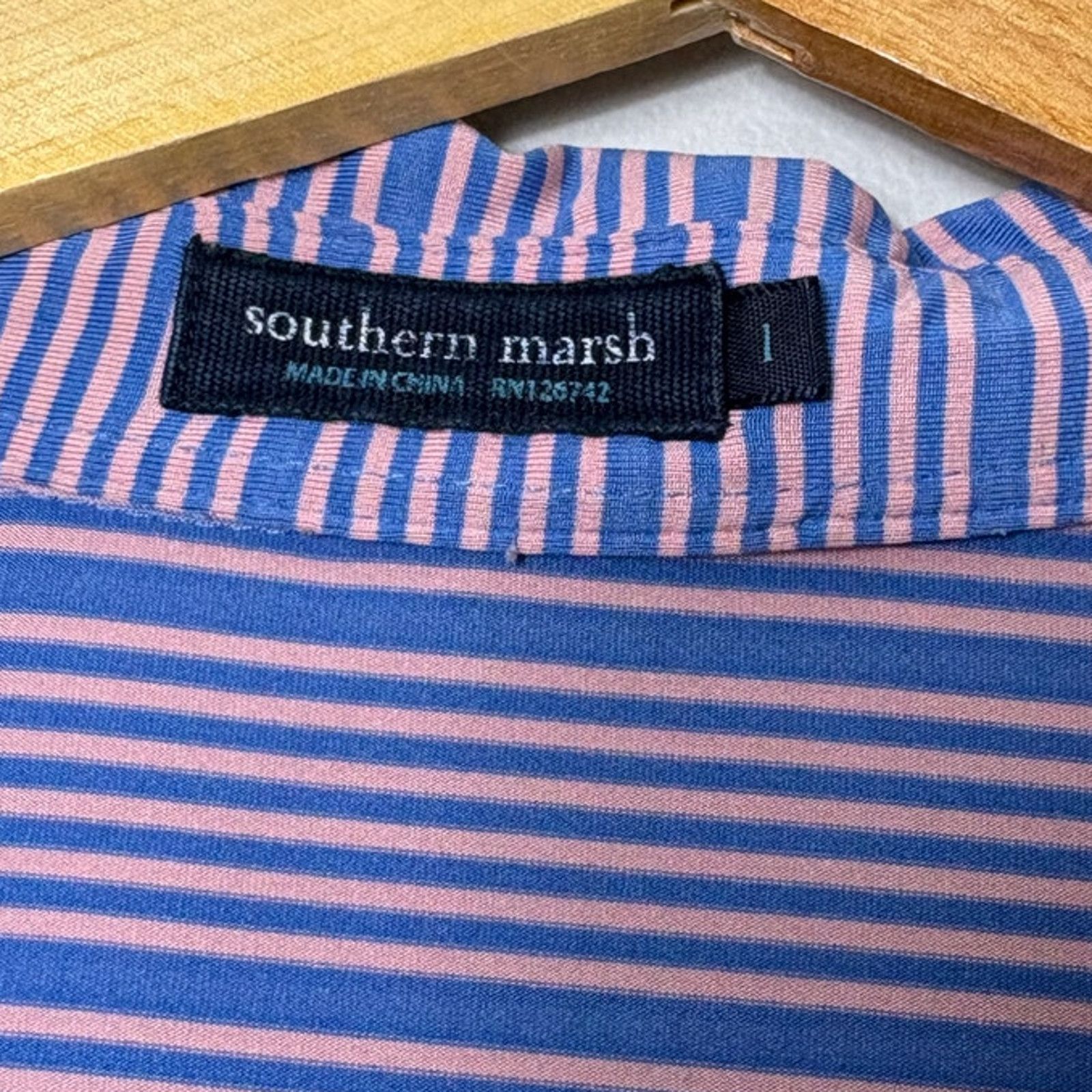 Southern Marsh Pink and Blue Striped Men's Southern Marsh Polo L Size US L / EU 52-54 / 3 - 2 Thumbnail