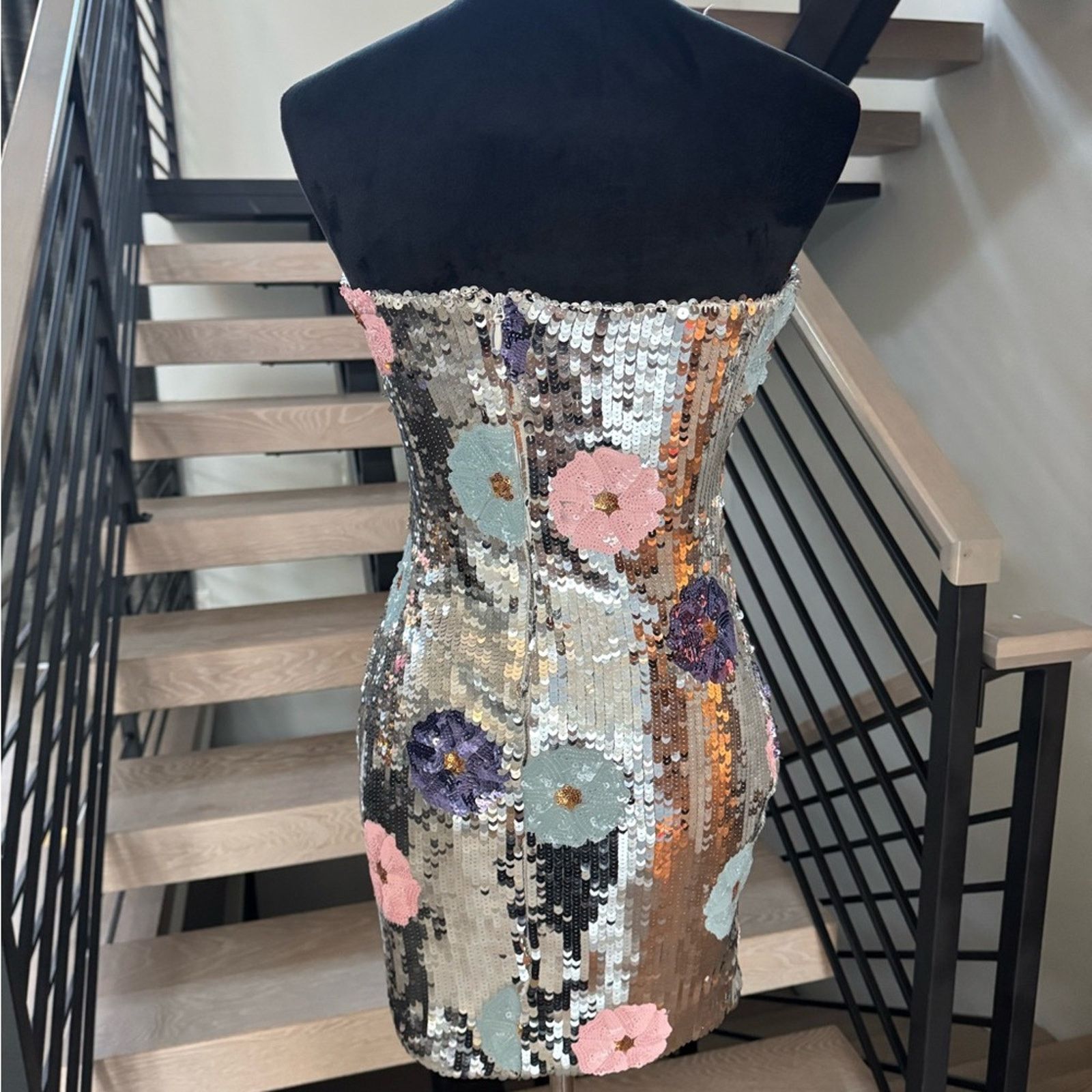 Other New Y2K Elegant Strapless Sequin Dress w Floral Patterns S Size S / US 4 / IT 40 - 6 Thumbnail