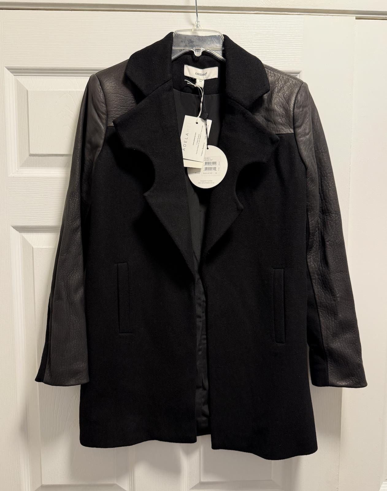 Camel Chic Black Wool Leather Arcade Coat by Cameo – XS NWT 473$ Size US XS / EU 42 / 0 - 12 Thumbnail