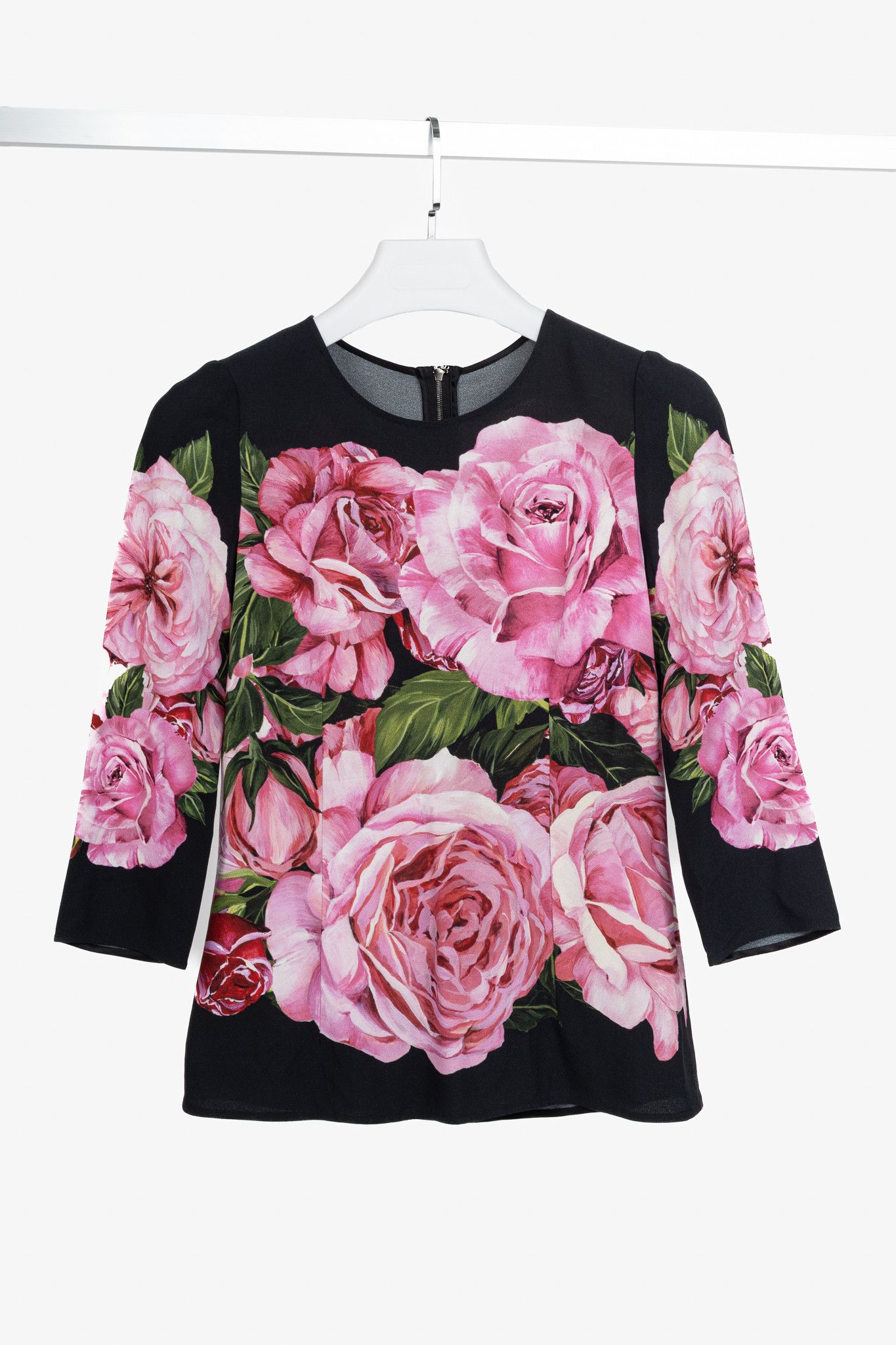 Dolce & Gabbana Dolce & Gabbana Nero Rose Floral Printed Crêpe Top Size S / US 4 / IT 40 - 1 Thumbnail