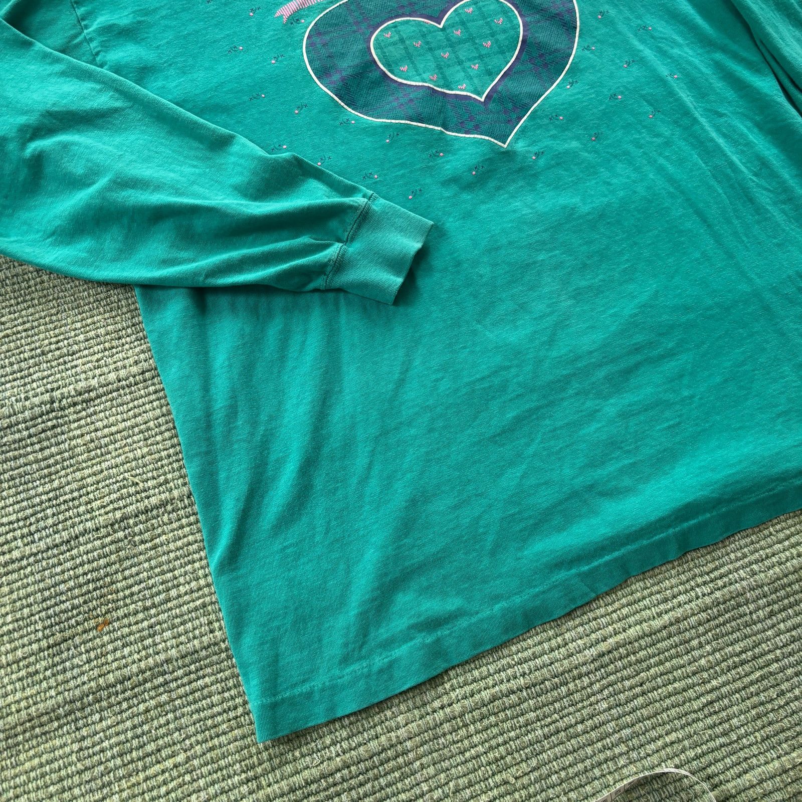 Vintage Vintage 90s Teal Green Heart Mock Neck Long Sleeve Shirt Size US L / EU 52-54 / 3 - 5 Thumbnail