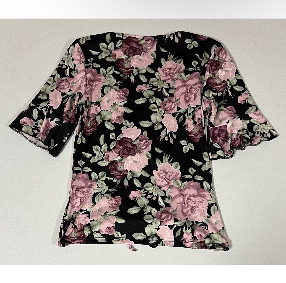 Vintage Ultra Flirt Black Purple Floral Ruched Shirt Top Blouse XS🪻✨ Size XS / US 0-2 / IT 36-38 - 3 Thumbnail