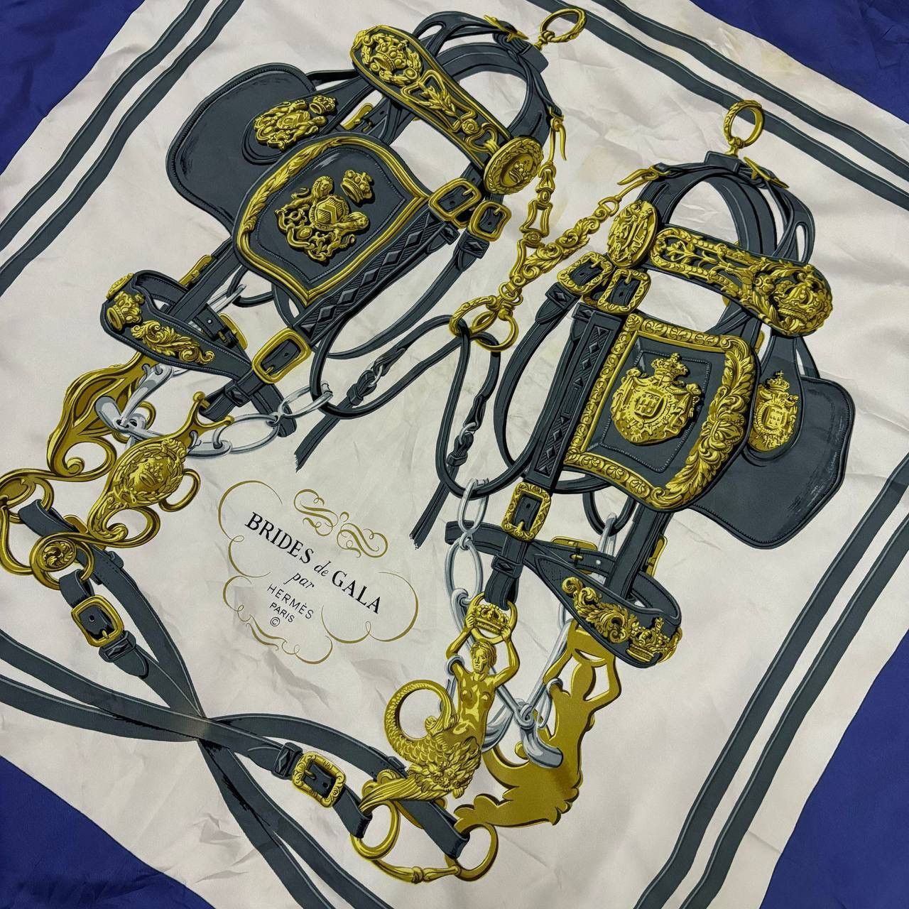 Hermes Hermes Brides de Gala Silk Scarf 90cm Vintage Navy Gold Size ONE SIZE - 3 Thumbnail