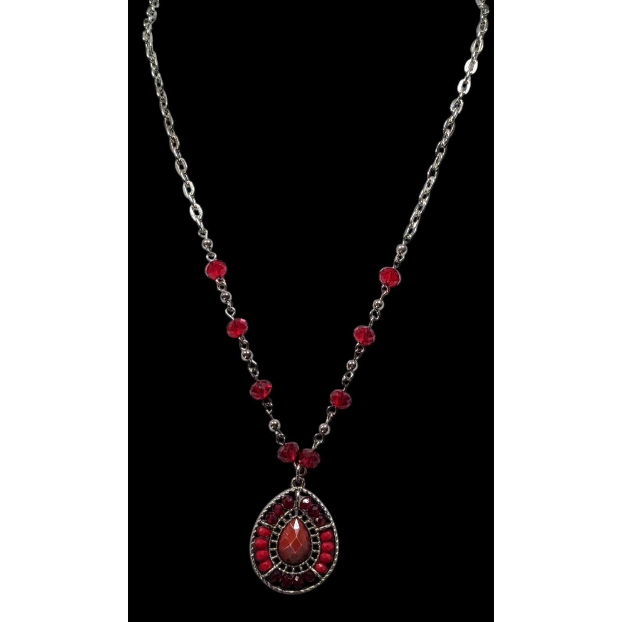 Other Bohemian Teardrop Necklace Red And Silver Tone Size ONE SIZE - 2 Thumbnail