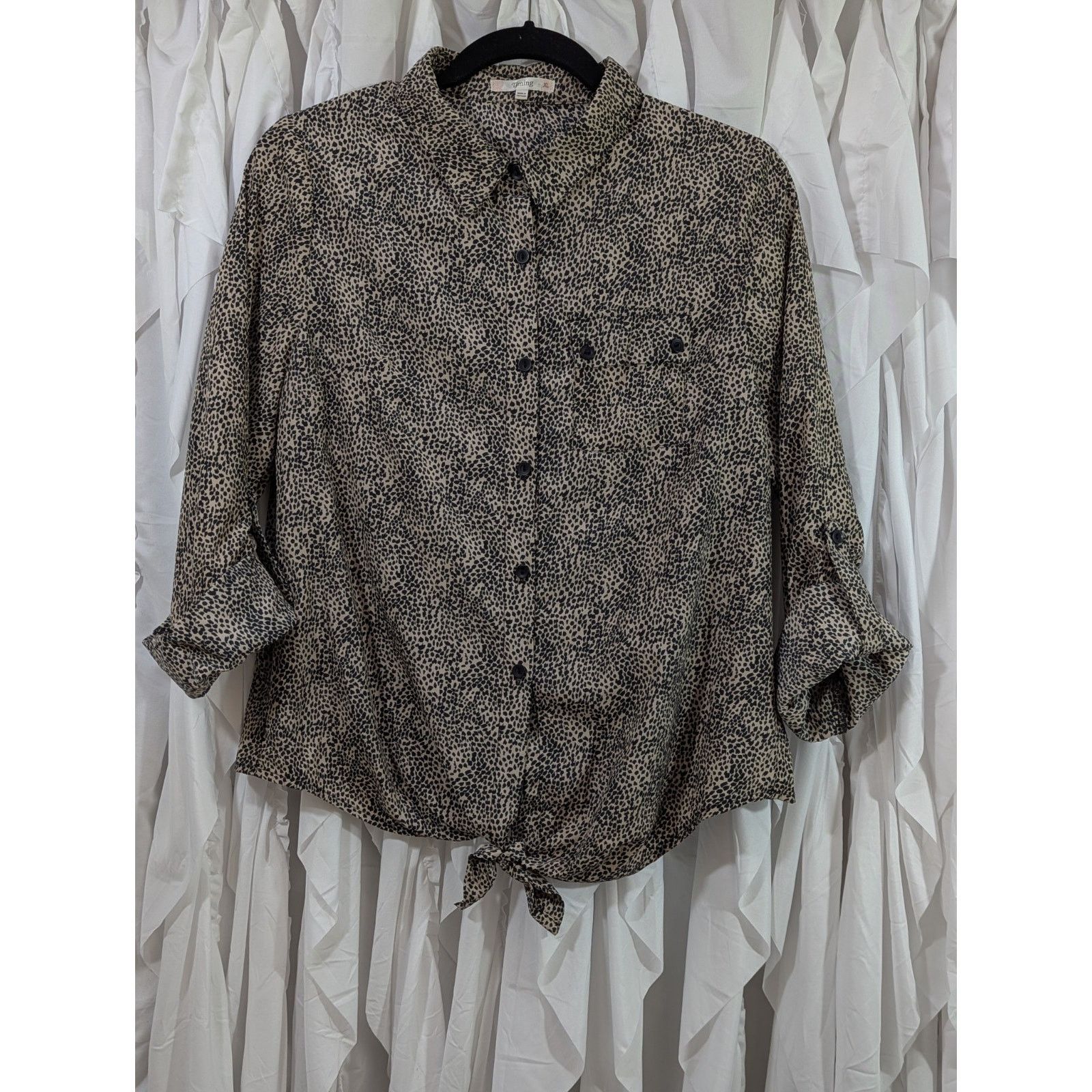 Other Timing Leopard Print Tie Front Button Up Shirt XL Blouse Size XL / US 12-14 / IT 48-50 - 1 Thumbnail