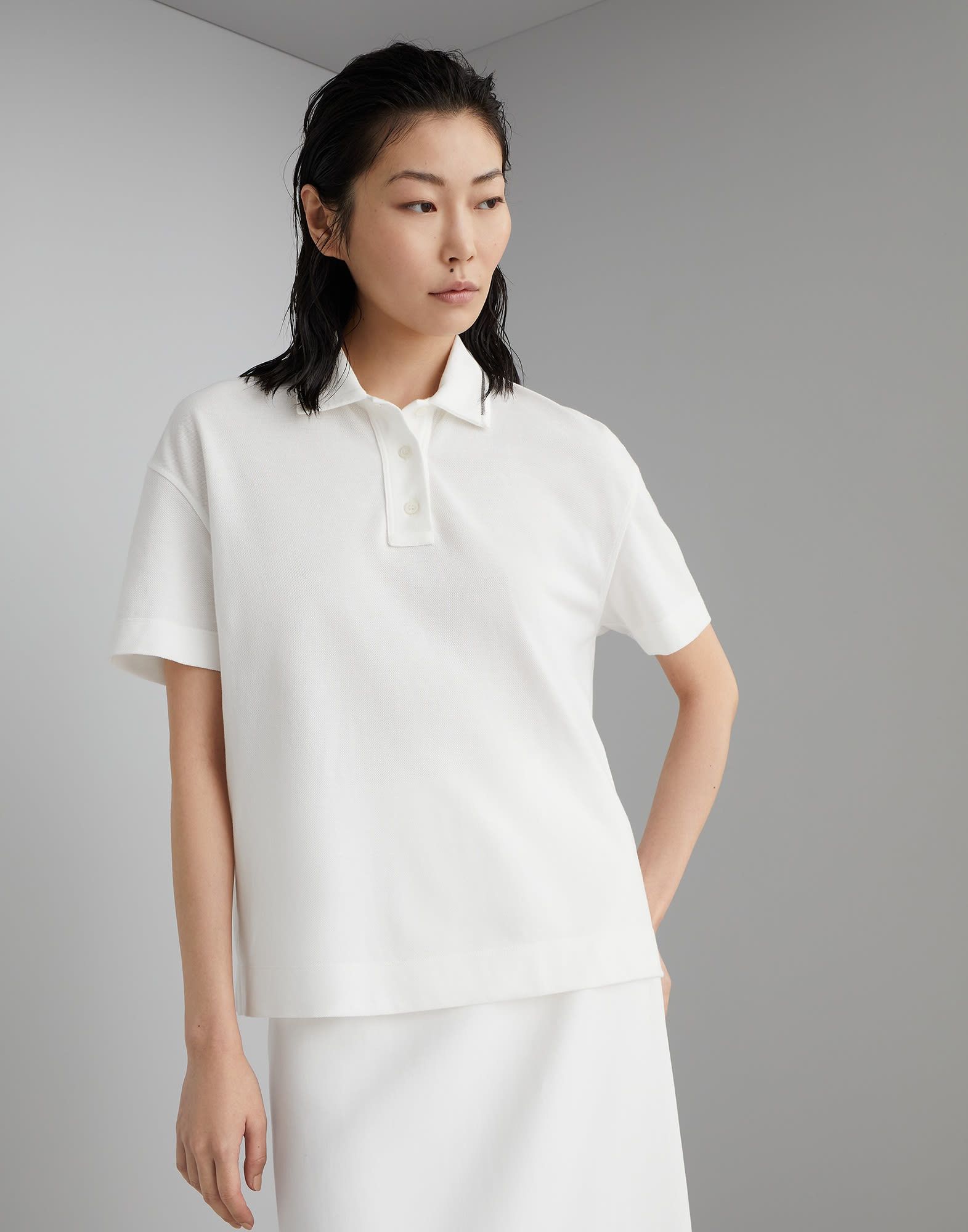 Brunello Cucinelli o1w1db10825 Polo T-Shirt in Open White Size L / US 10 / IT 46 - 1 Thumbnail