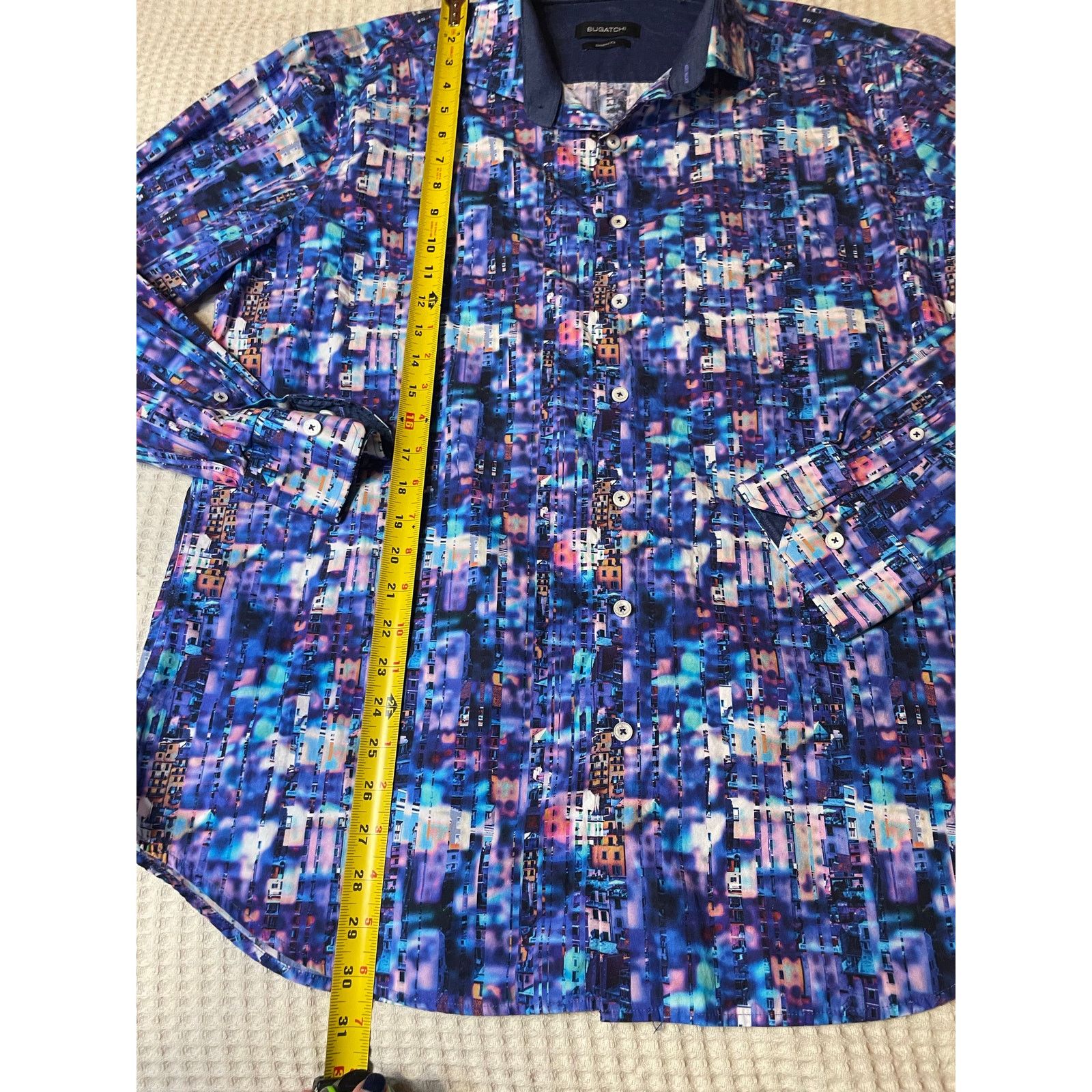 BUGATCHI Bugatchi Shaped Fit Cotton Abstract Purple Button Up XXL Size US XXL / EU 58 / 5 - 5 Thumbnail