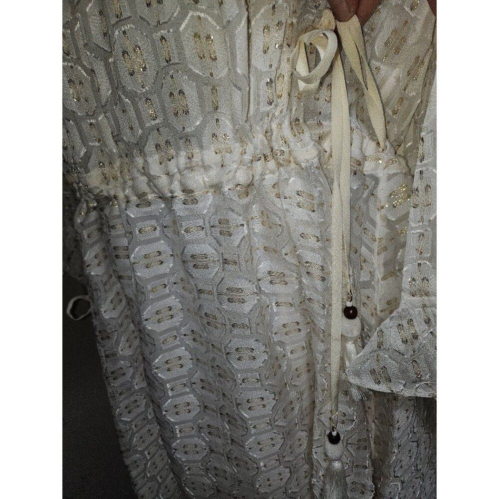 Tory Burch NWT Tory Burch Jasmine Ivory Gold Dress Tie Waist 12 Large Size XL / US 12-14 / IT 48-50 - 4 Thumbnail