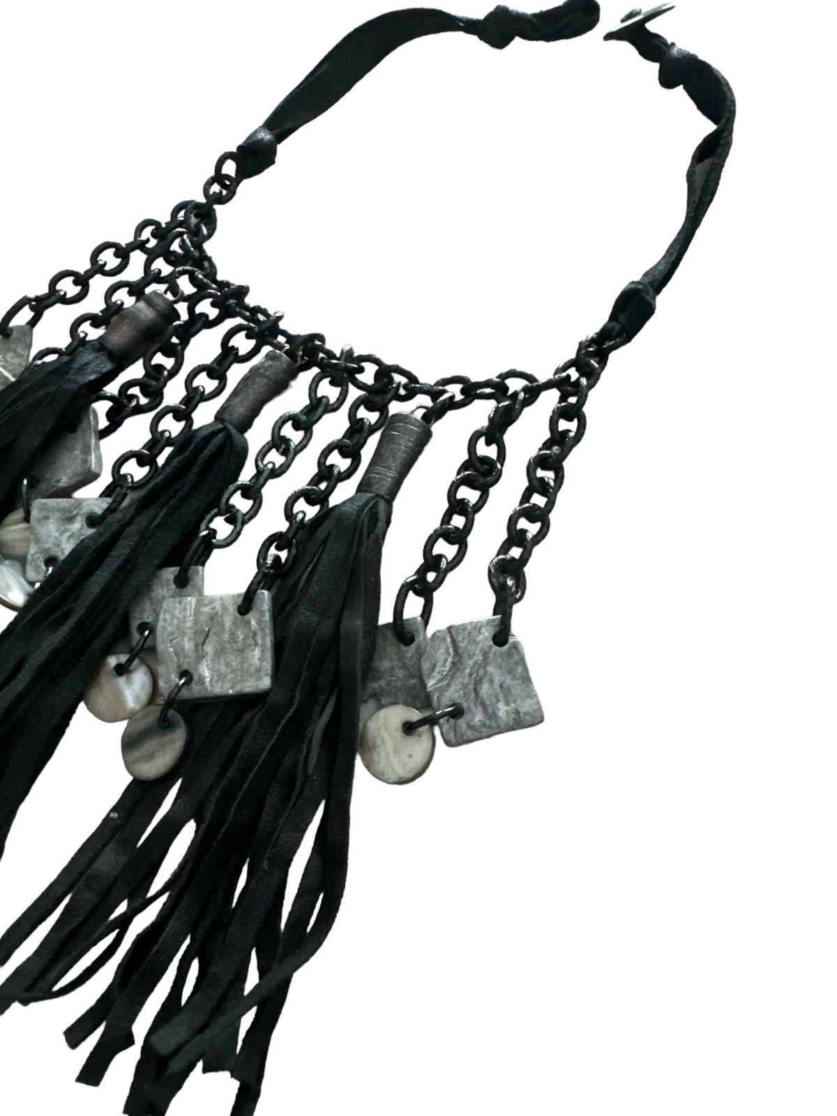 Designer × Jewelry × Vintage FRINGE LEATHER AND METAL CHAIN GYPSY NECKLACE Size ONE SIZE - 2 Thumbnail