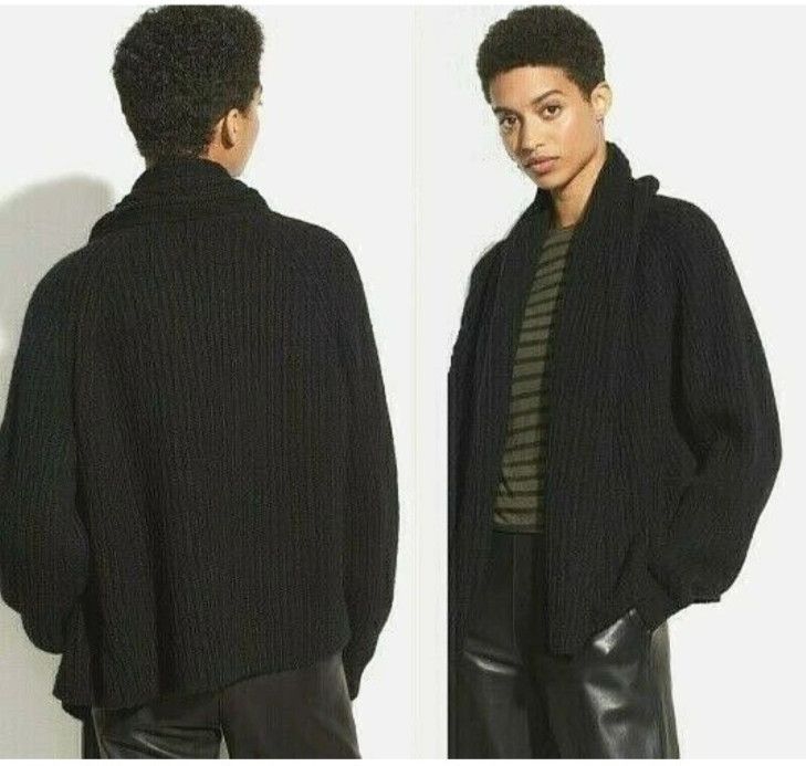 Vince Vince Shawl Collar Plush Wool Blend Rib Knit Cardigan Black Size XS / US 0-2 / IT 36-38 - 14 Thumbnail