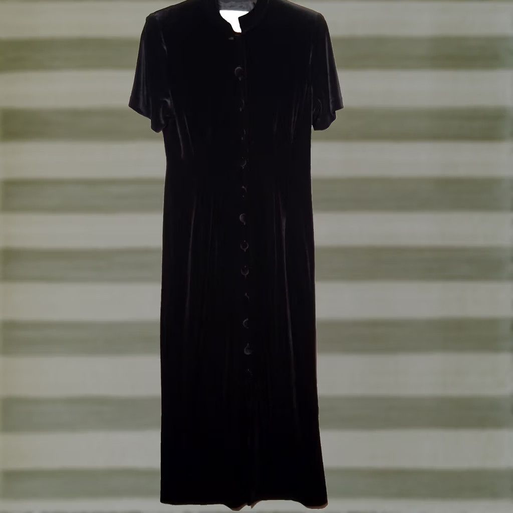 Velour VINTAGE Another Thyme Dress Shirt Black Velour 1990s 90s Whimsigoth Button Size 10 Womens Size L / US 10 / IT 46 - 1 Thumbnail