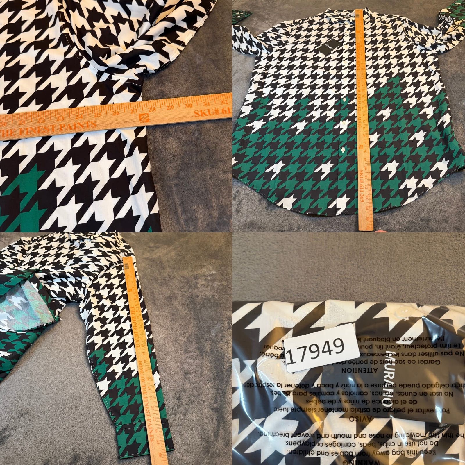 Murano Murano Button-Front Shirt Geometric Houndstooth 100% Cotton Multicolor Black White Green Big & Tall 2XB Mens NWT Size US XXL / EU 58 / 5 - 8 Thumbnail