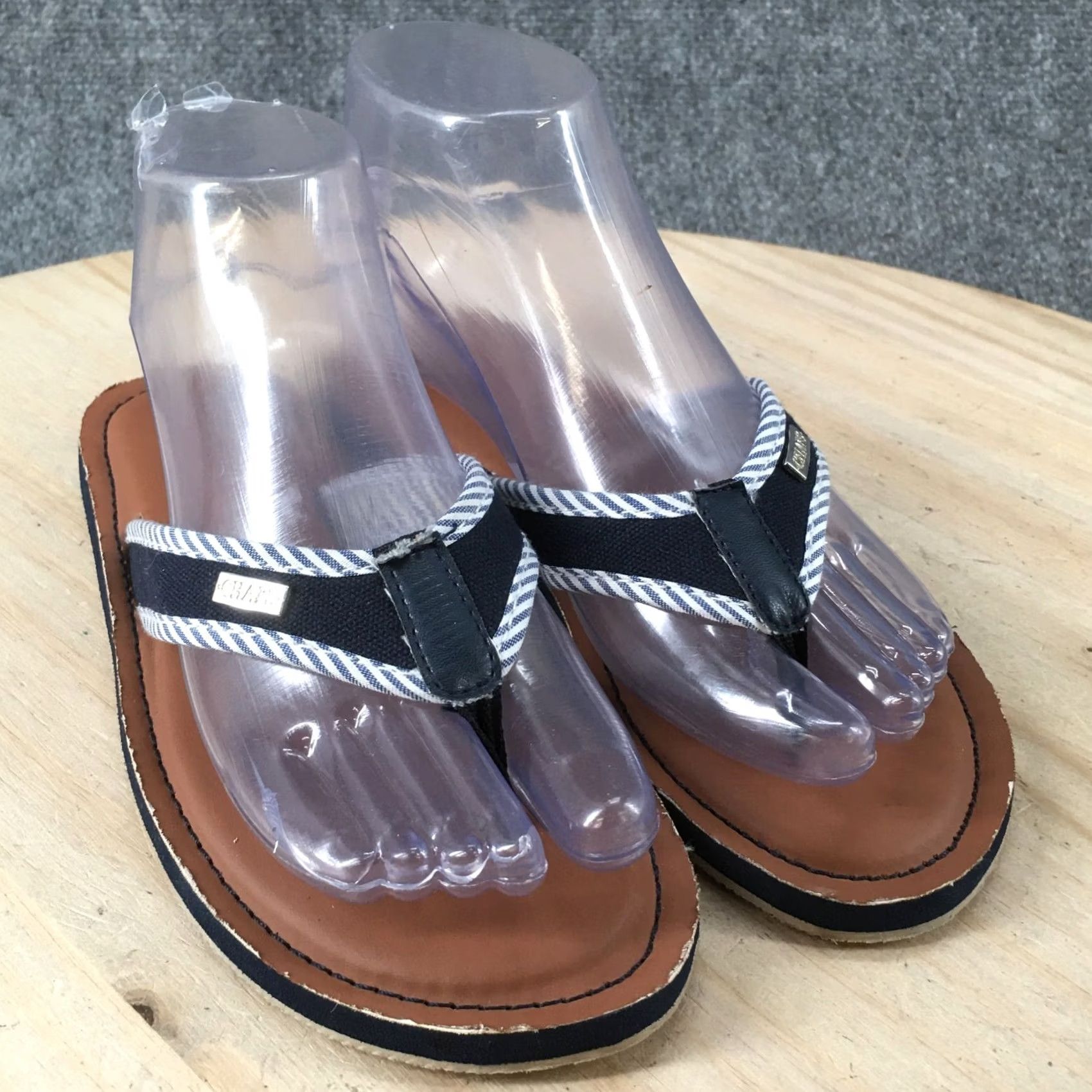 Chaps Chaps Sandals Womens 5-6 Casual Slip On Flip Flops Slippers Navy Blue Fabric Size US 6 / IT 36 - 3 Thumbnail