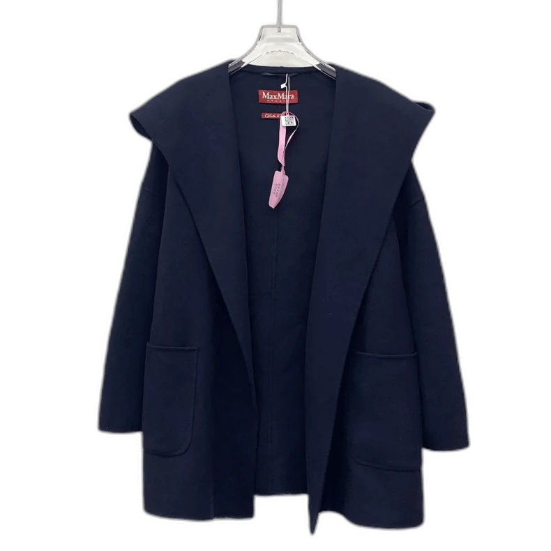 Max Mara Maxmara Navy Wool Hooded Long Sleeve Coat Size US L / EU 52-54 / 3 - 1 Thumbnail