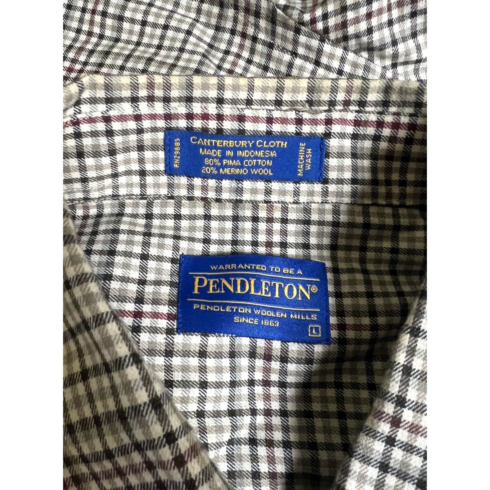 Pendleton Pendleton Mens Large Button-Down Shirt Plaid Cotton Wool Gray Black Multicolor Long Sleeve Button Up Size US L / EU 52-54 / 3 - 3 Thumbnail