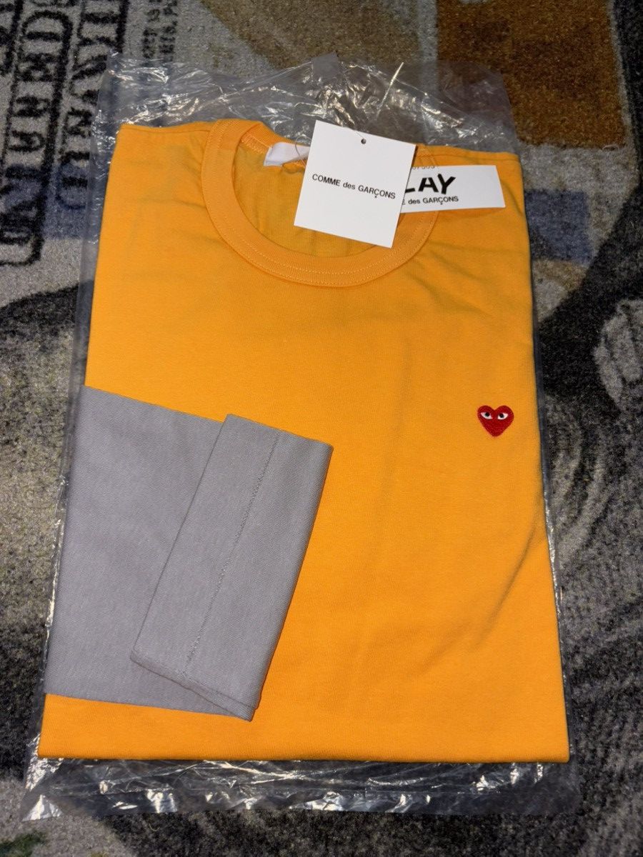 Comme Des Garcons Play Grey Orange Heart Long Sleeve Tee
