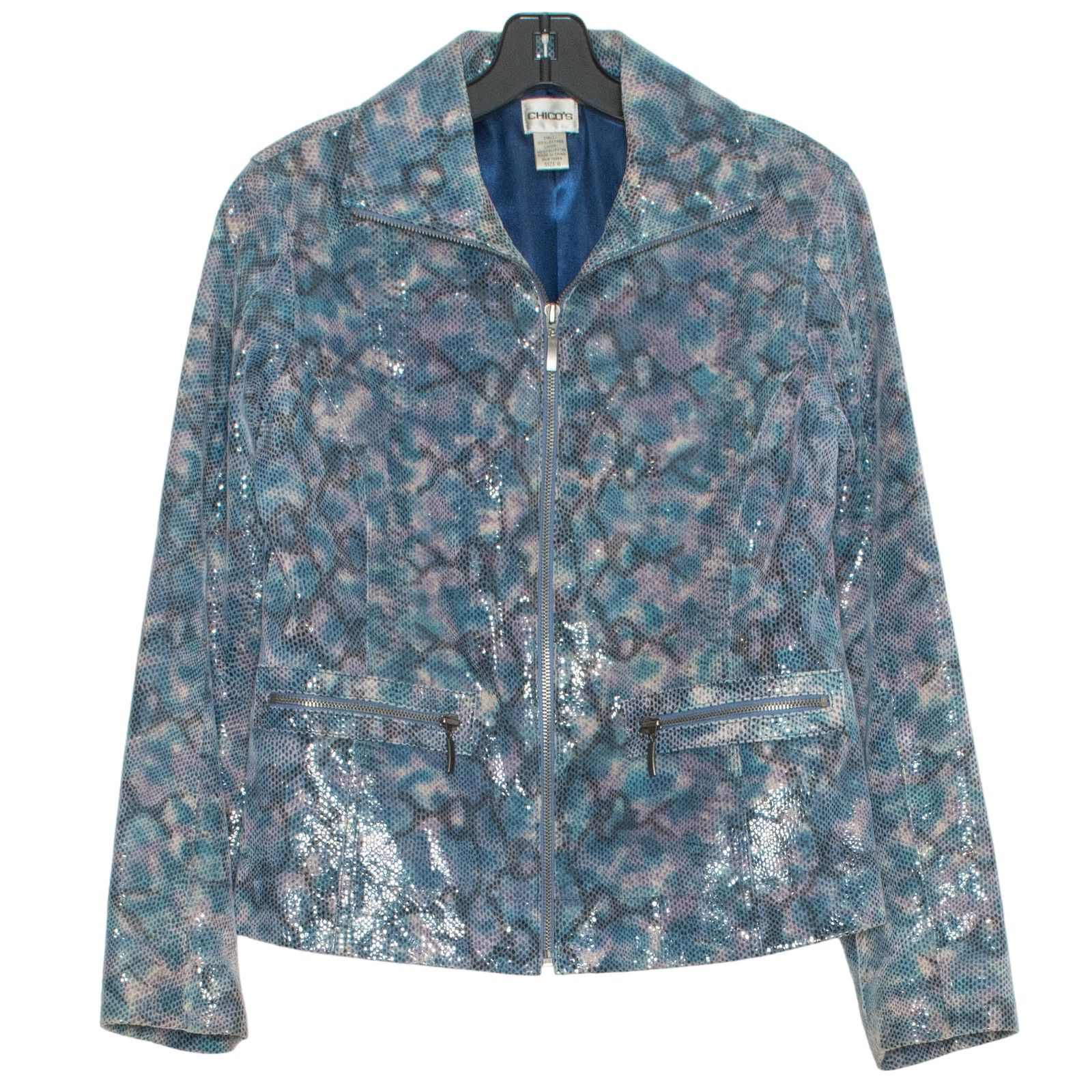 Chicos Chicos Metallic Leather Snake Print Moto Jacket Y2K 0 S 4 Size S / US 4 / IT 40 - 1 Thumbnail