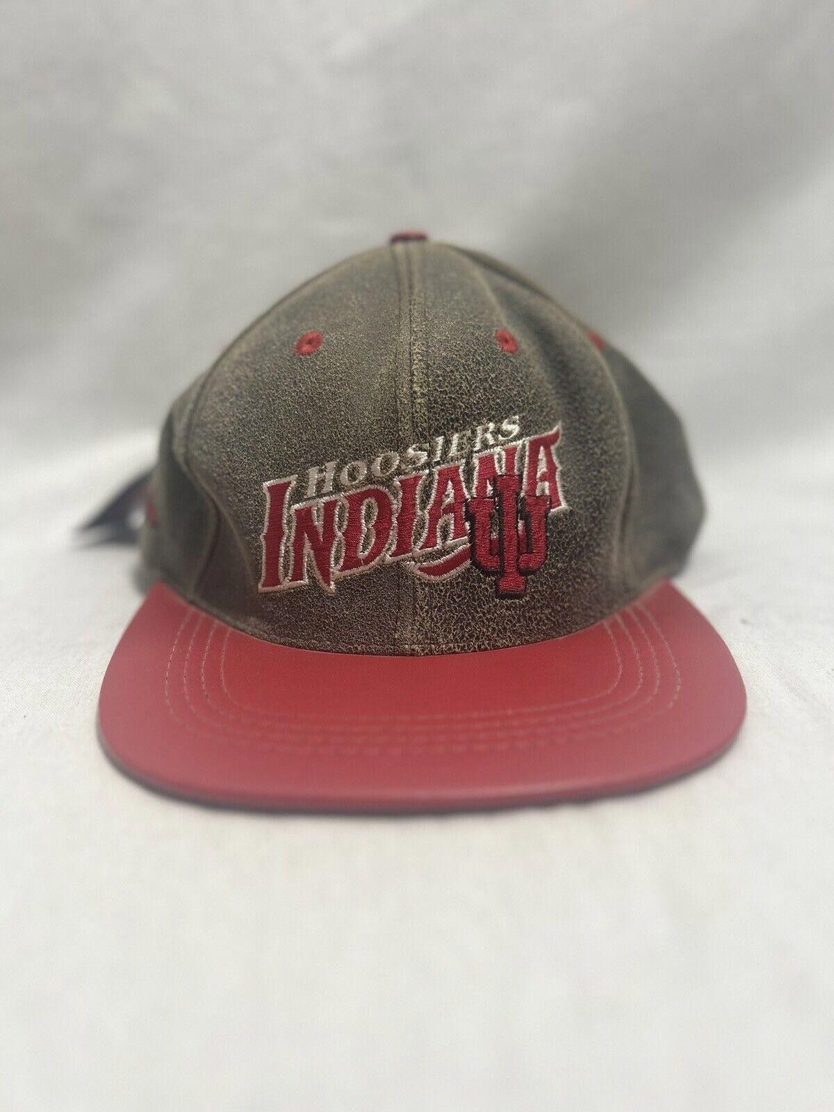 Designer Vintage Deadstock 90s Indiana Hoosiers Leather Snapback Hat Size ONE SIZE - 1 Thumbnail