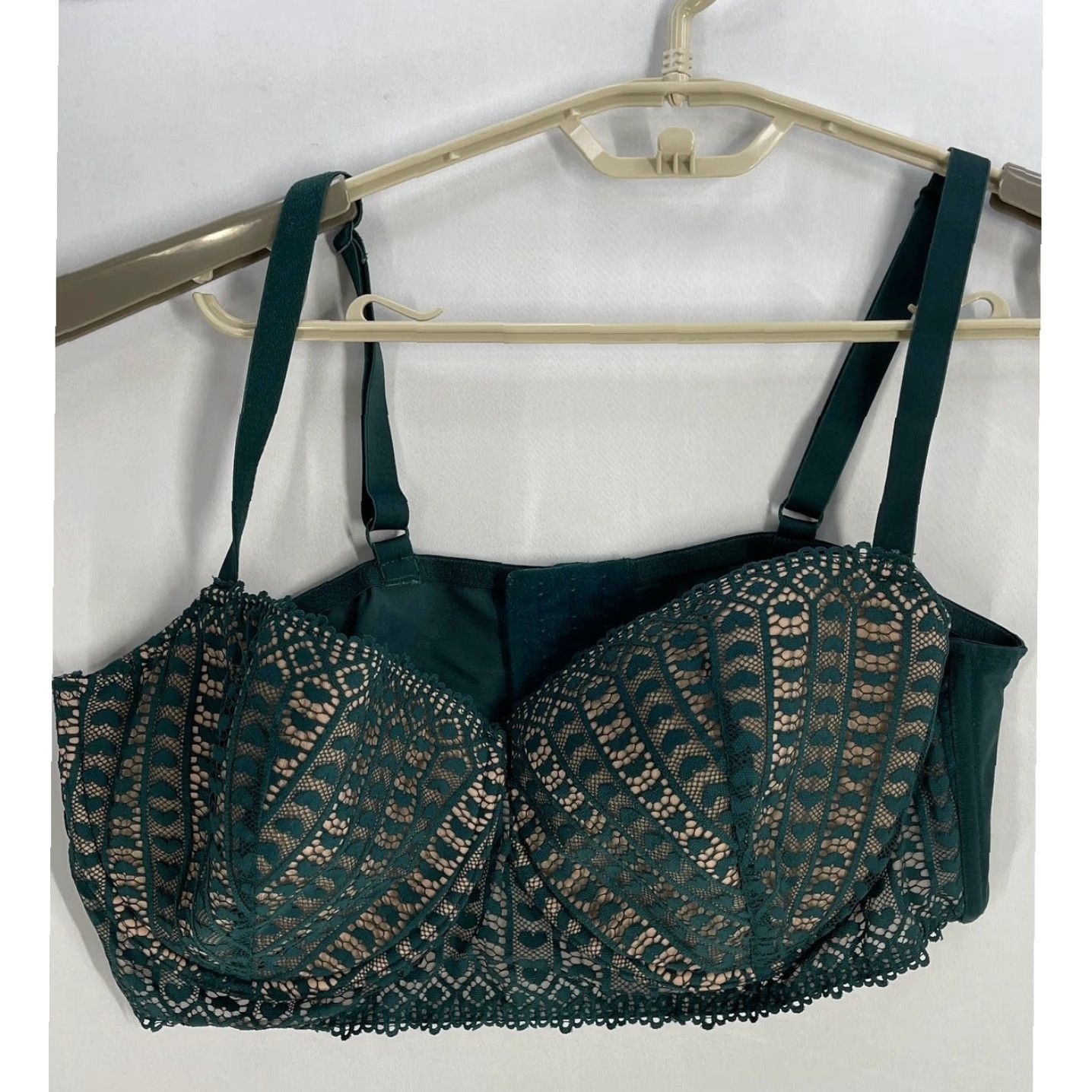 Vintage Adore Me Nymphadora Contour Balconette Bra Green Lace Overlay 44D Underwire Women's Bra Size ONE SIZE - 2 Thumbnail